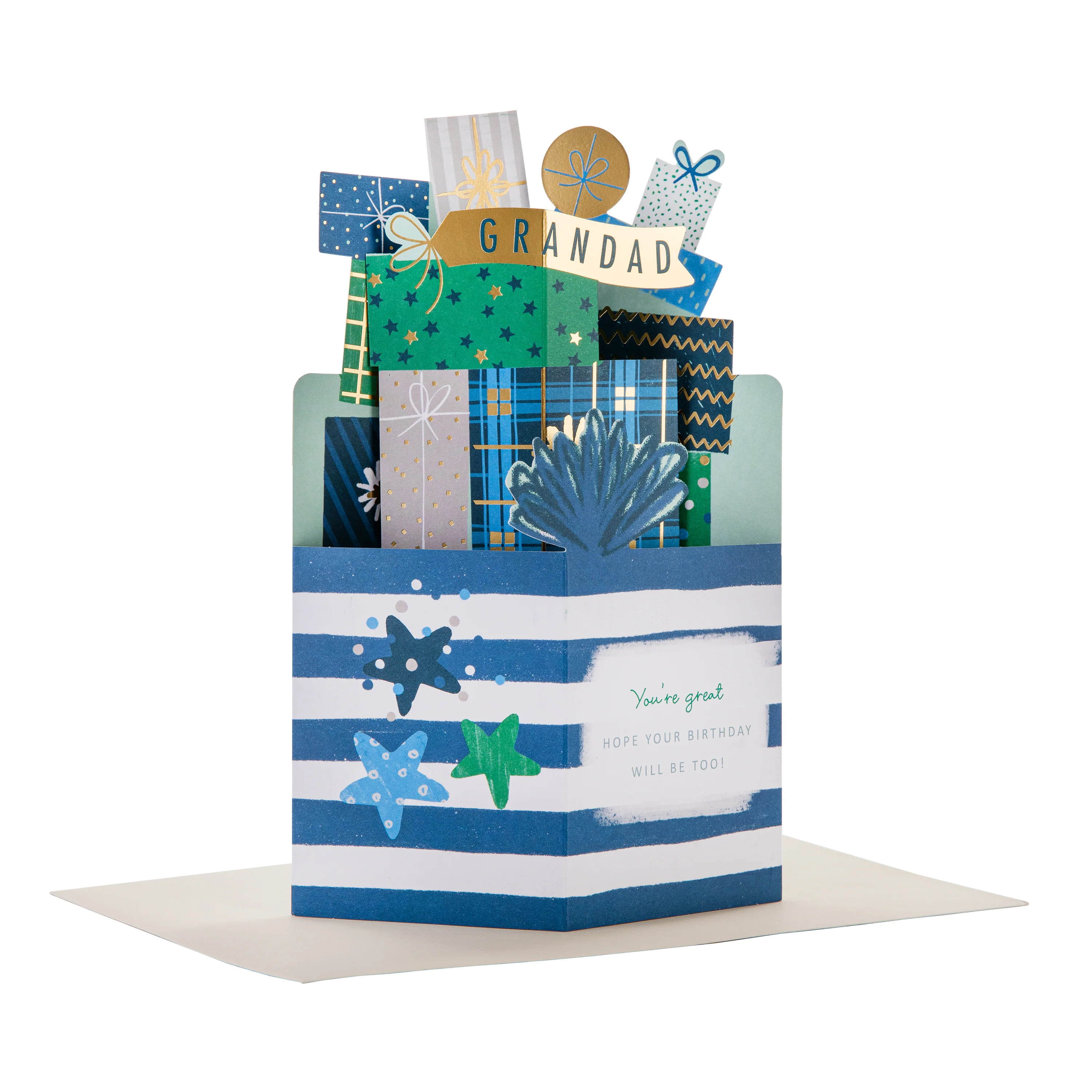 Birthday Card for Grandad - 3D Pop-Up Stack of Presents Design - Image 6