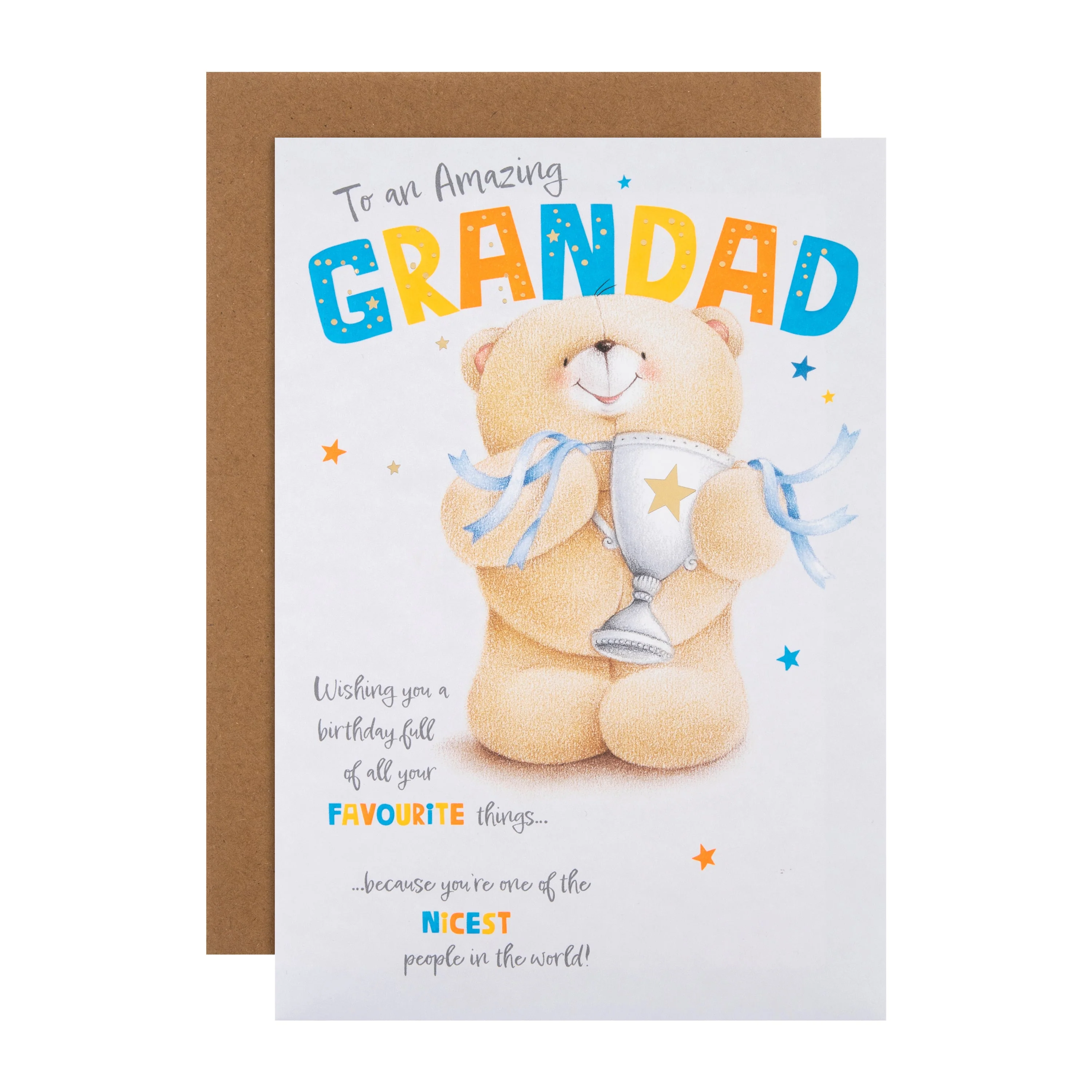 Birthday Card for Grandad - Forever Friends Bear with Trophy Design