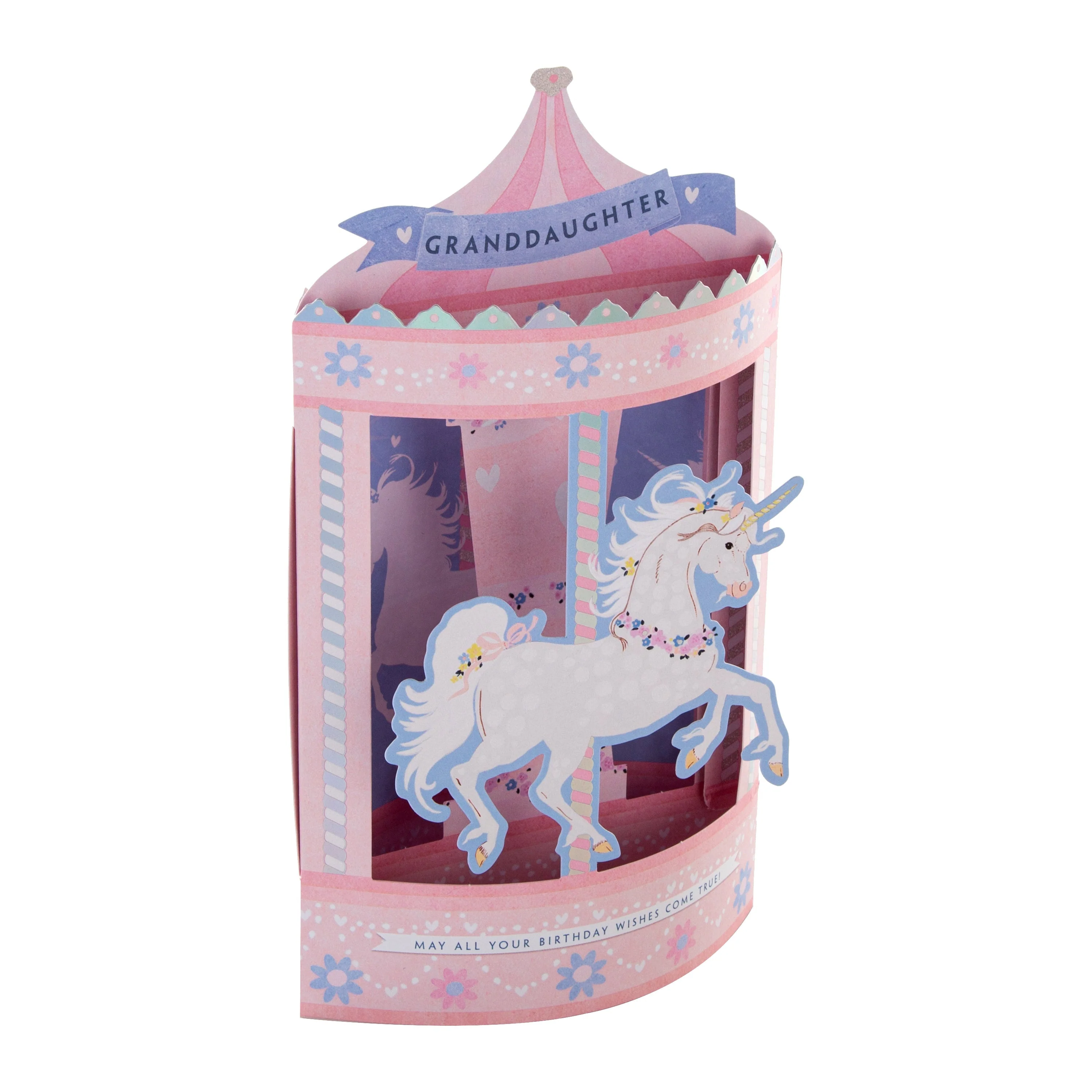 Birthday Card for Granddaughter - Cute 3D Unicorn Carousel Design - Image 2