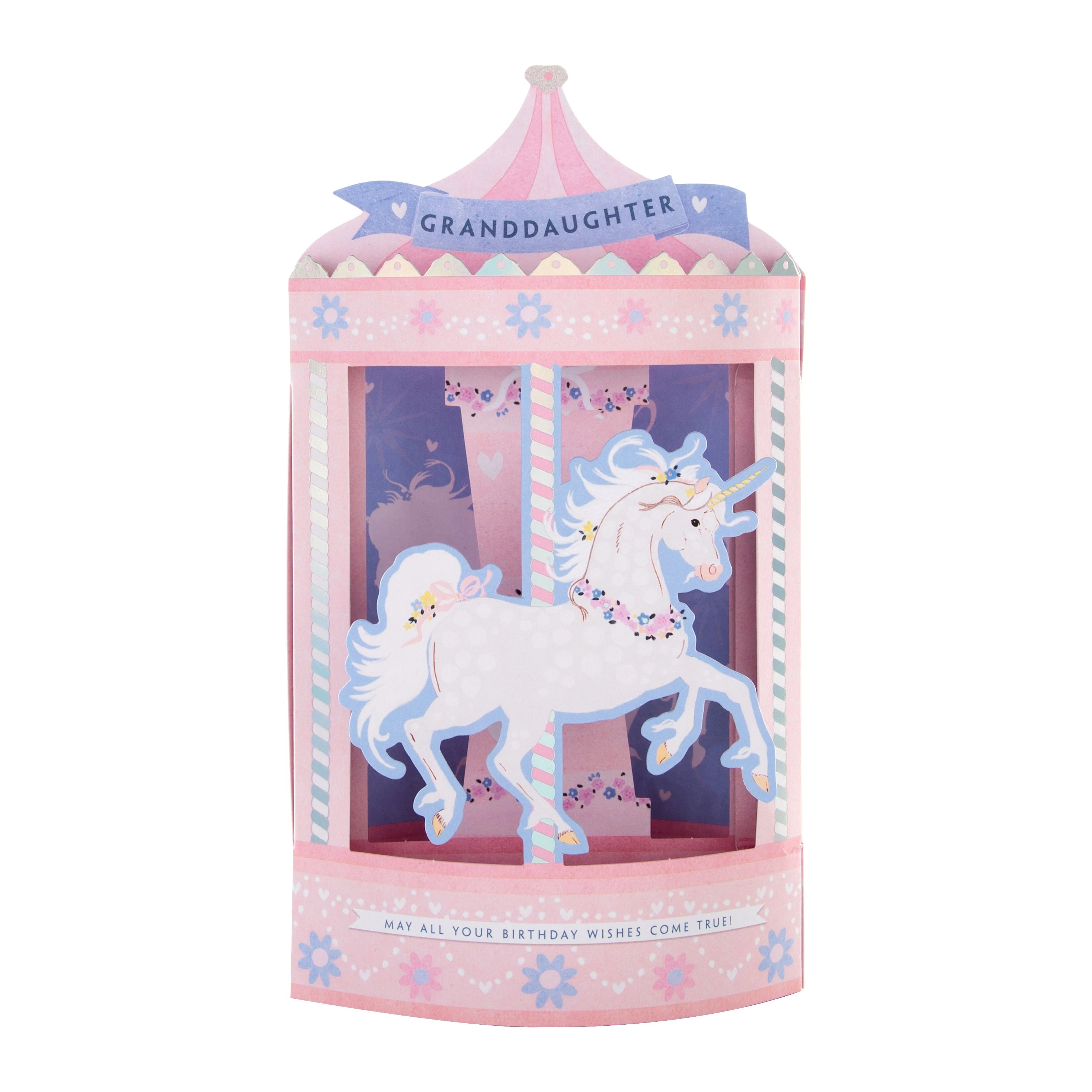 Birthday Card for Granddaughter - Cute 3D Unicorn Carousel Design - Image 3