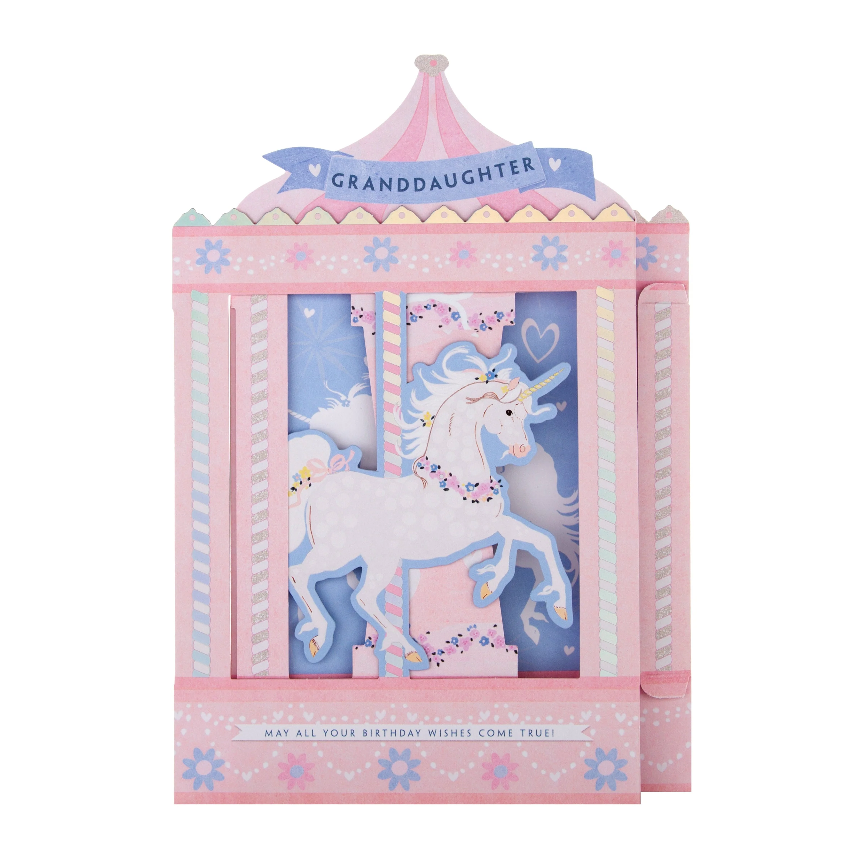 Birthday Card for Granddaughter - Cute 3D Unicorn Carousel Design - Image 4