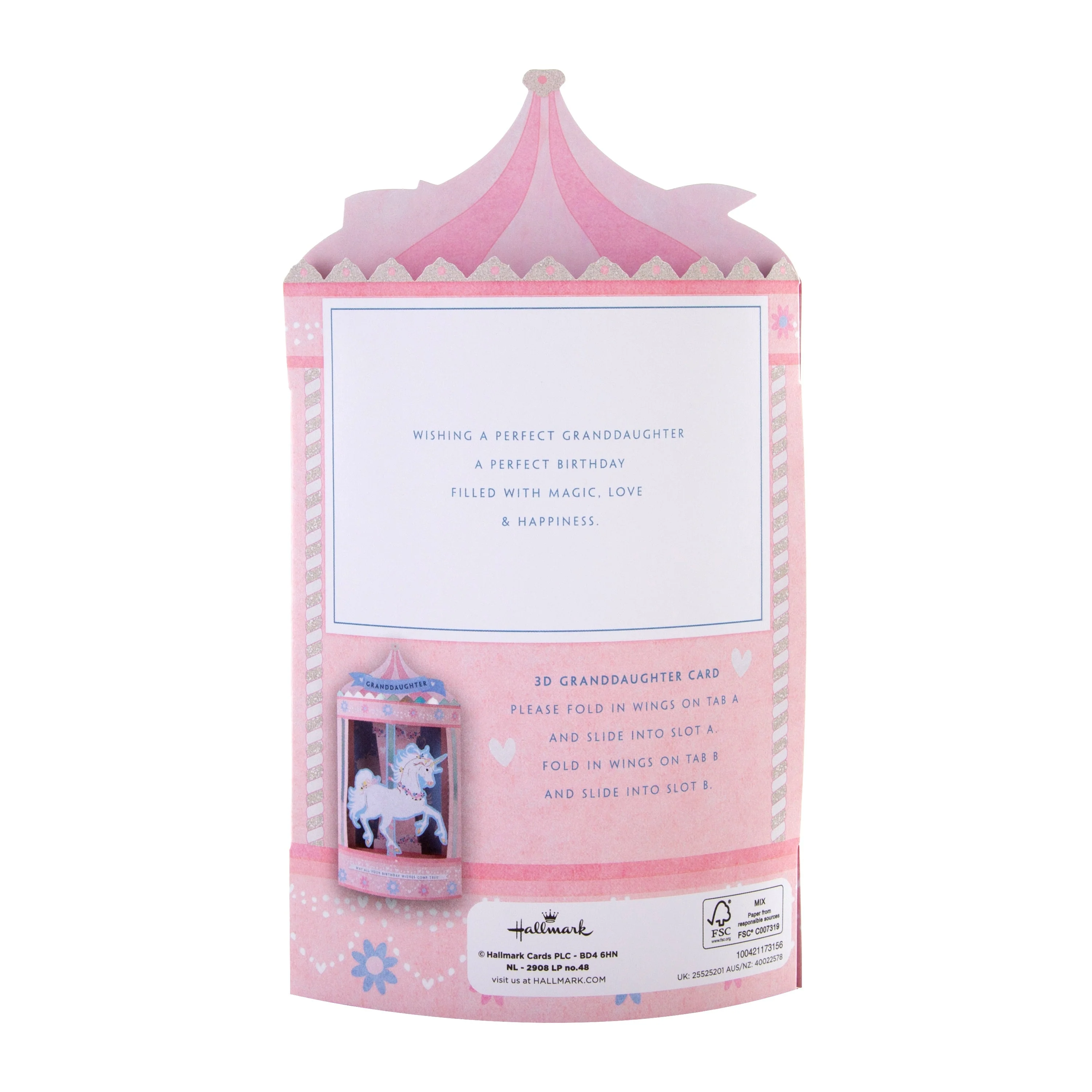 Birthday Card for Granddaughter - Cute 3D Unicorn Carousel Design - Image 5