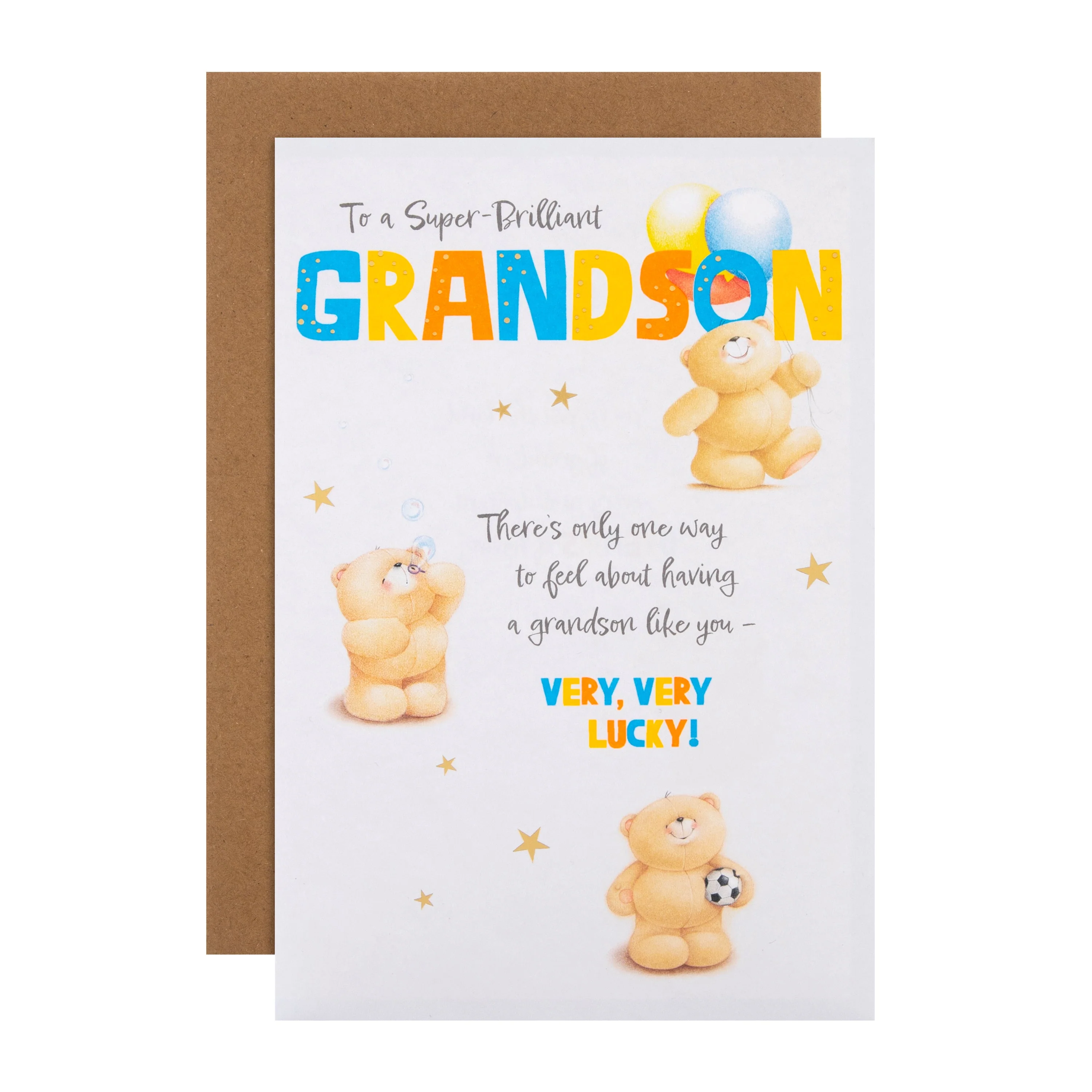 Birthday Card for Grandson - Forever Friends Bears with Football Design