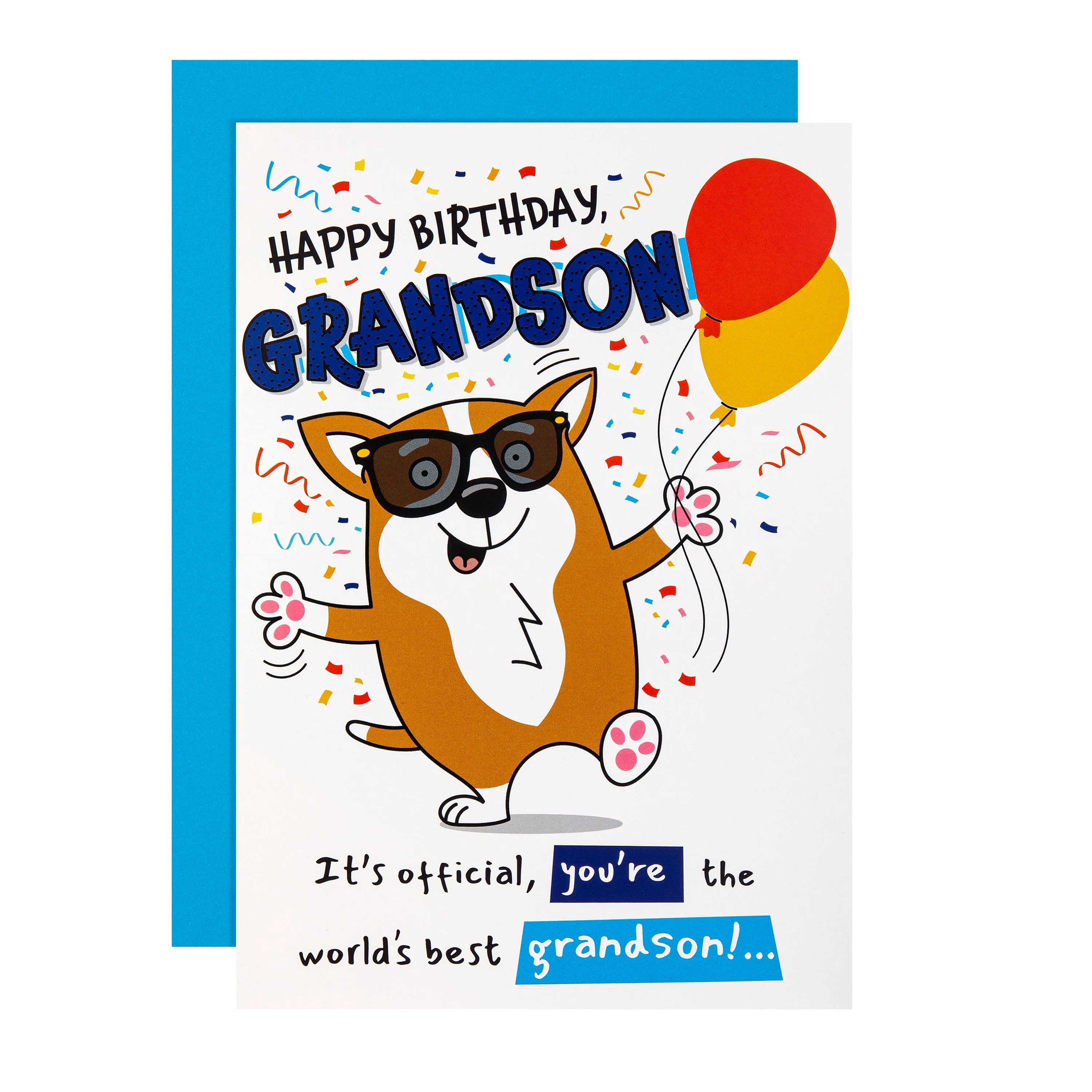 Birthday Card for Grandson - Funny Pop-Up Dog & Sunglasses Design
