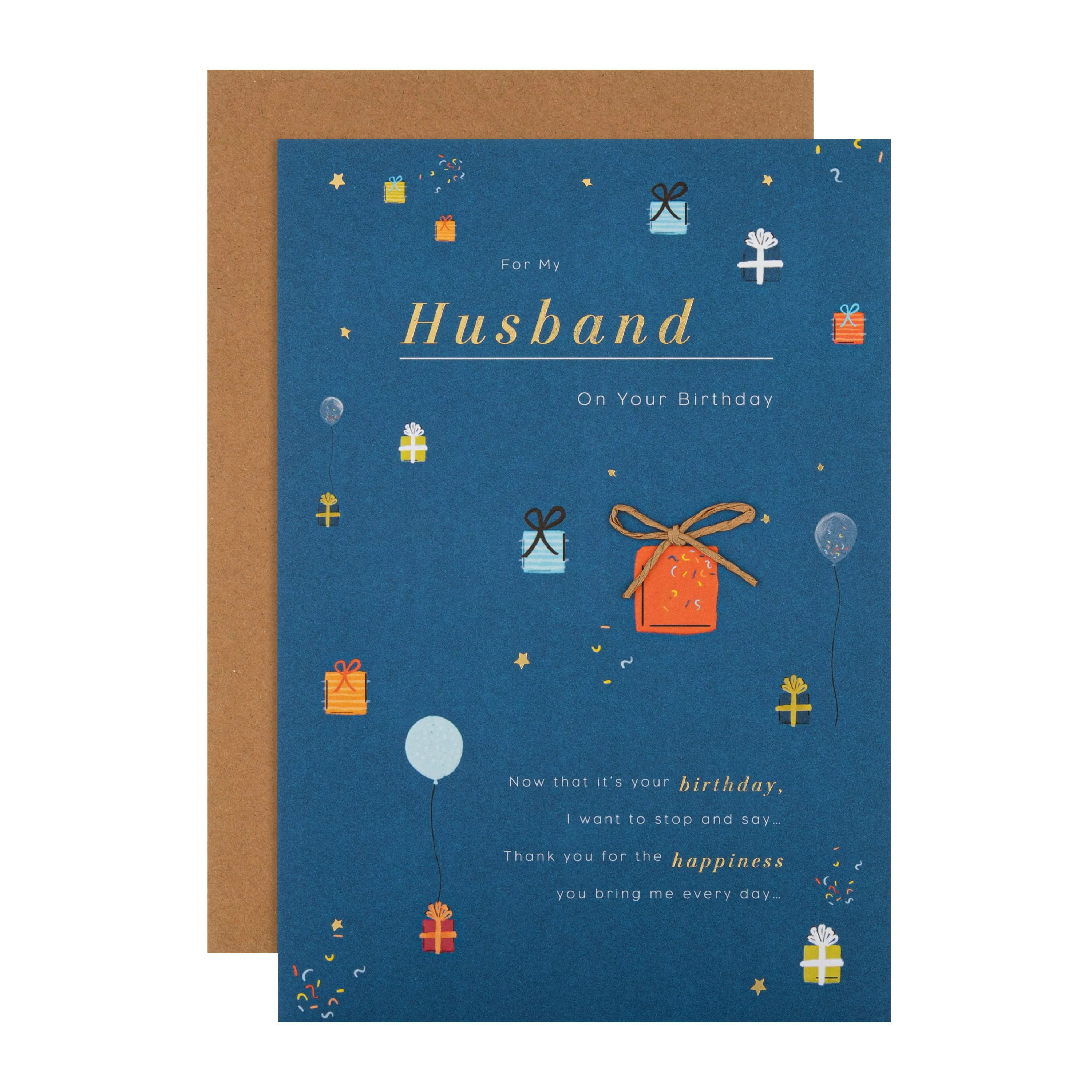 Birthday Card for Husband - Blue Gifts & Balloons Design
