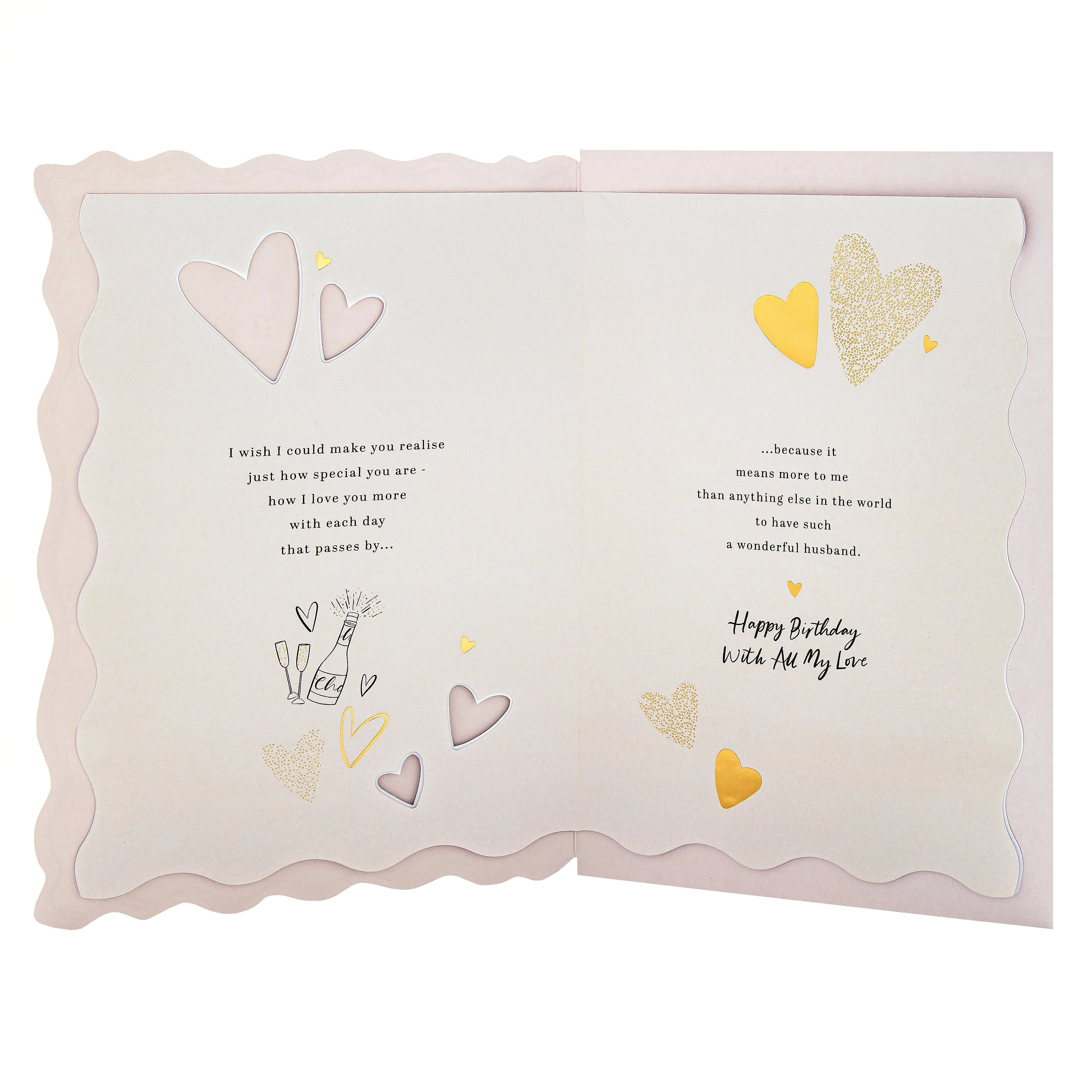 Birthday Card for Husband - Bottle of Bubbly, Glasses & Heartfelt Verse Design - Image 3