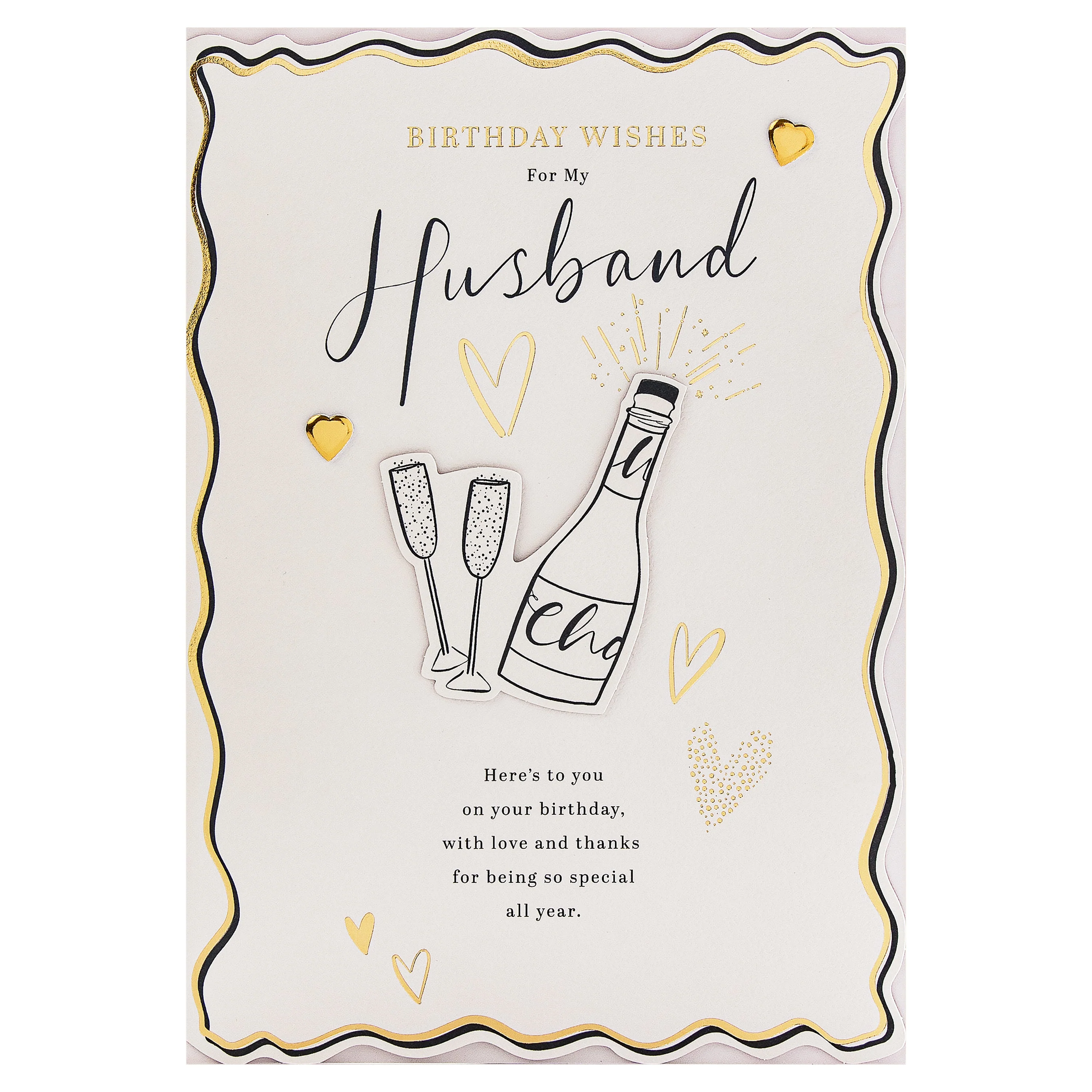 Birthday Card for Husband - Bottle of Bubbly, Glasses & Heartfelt Verse Design - Image 7