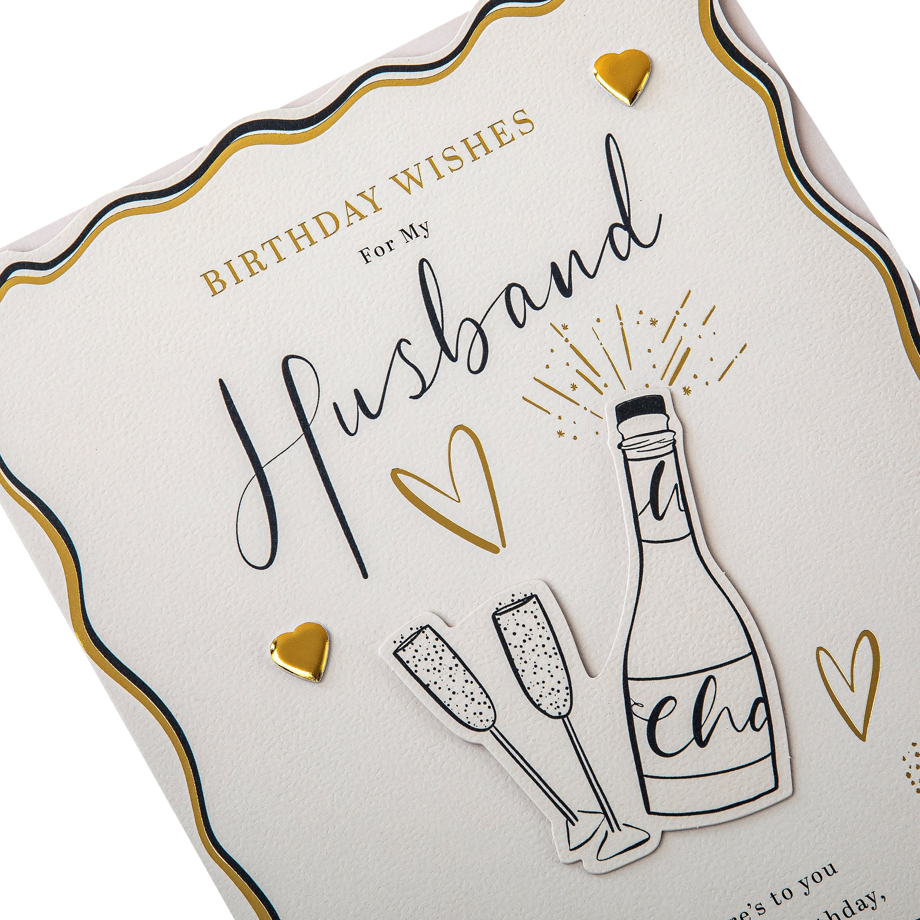 Birthday Card for Husband - Bottle of Bubbly, Glasses & Heartfelt Verse Design - Image 8