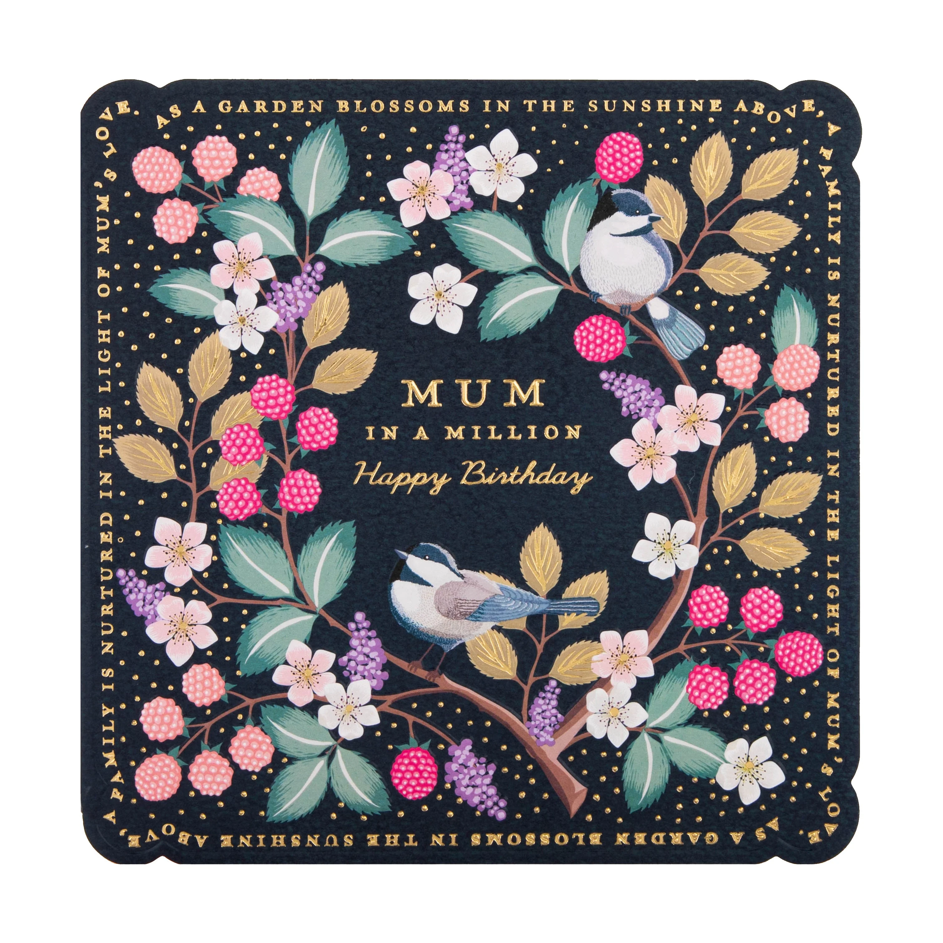 Birthday Card for Mum - Blue Raspberries Flower Border Design - Image 4