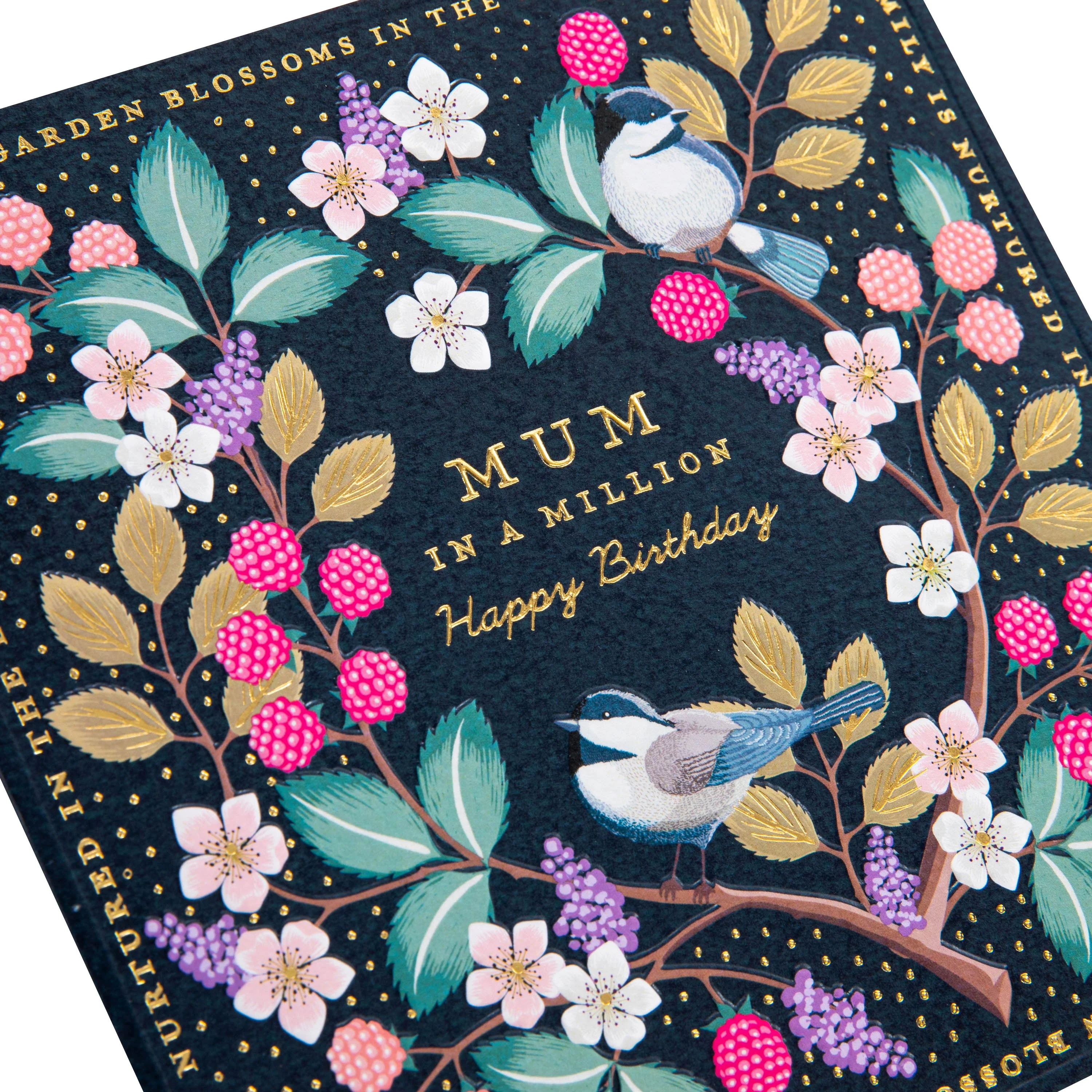 Birthday Card for Mum - Blue Raspberries Flower Border Design - Image 5