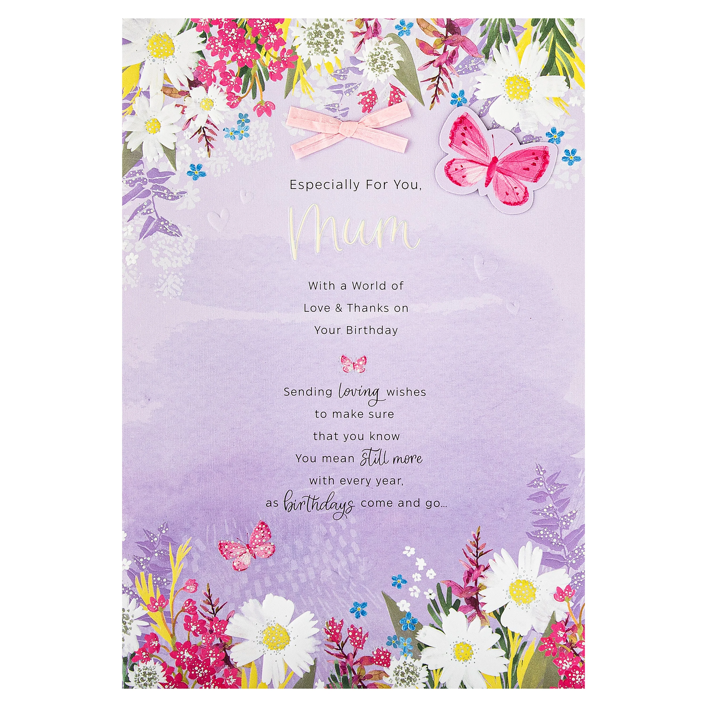 Birthday Card for Mum - Purple Florals Design & Heartfelt Verse - Image 8