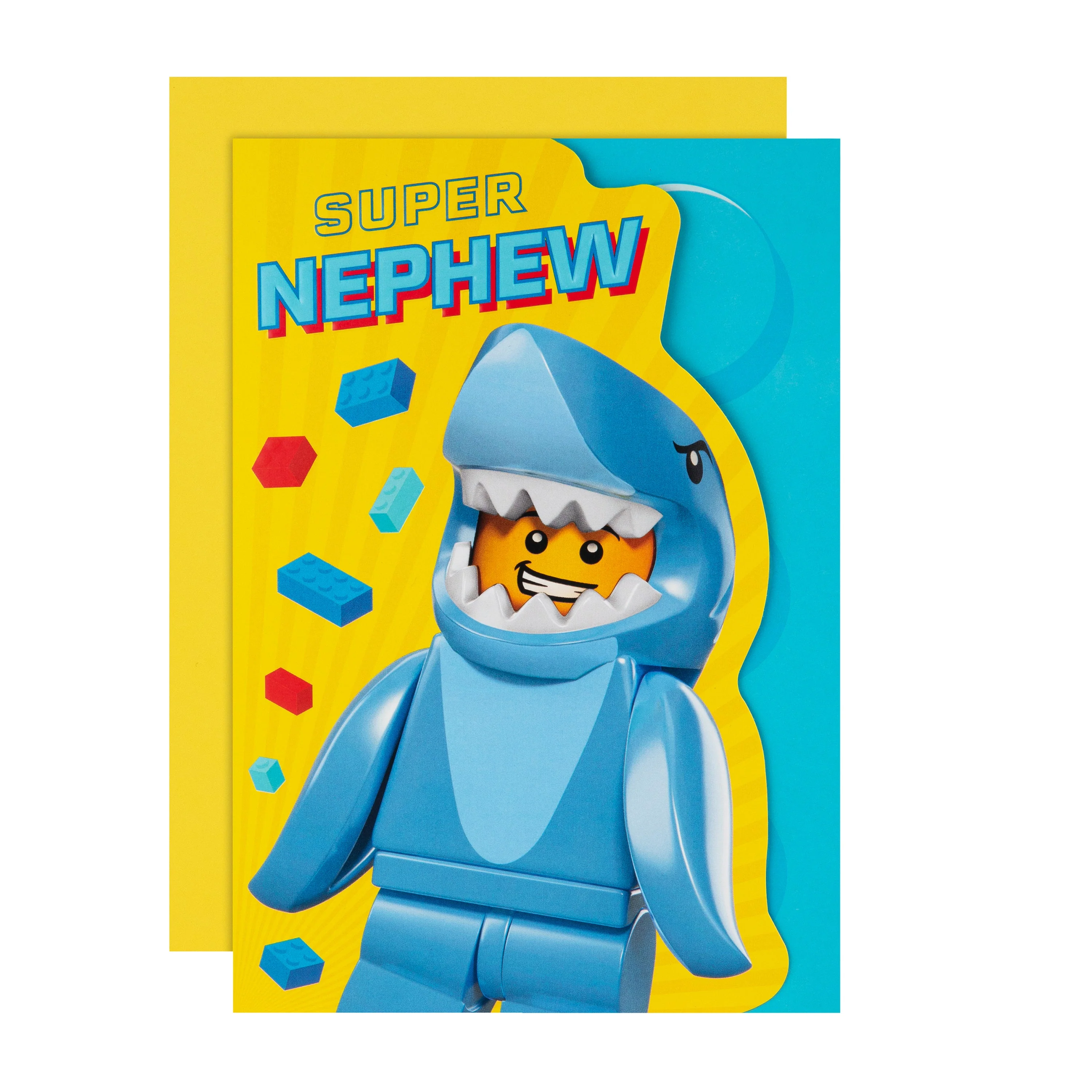 Birthday Card for Nephew - Yellow LEGO® Shark Character Design