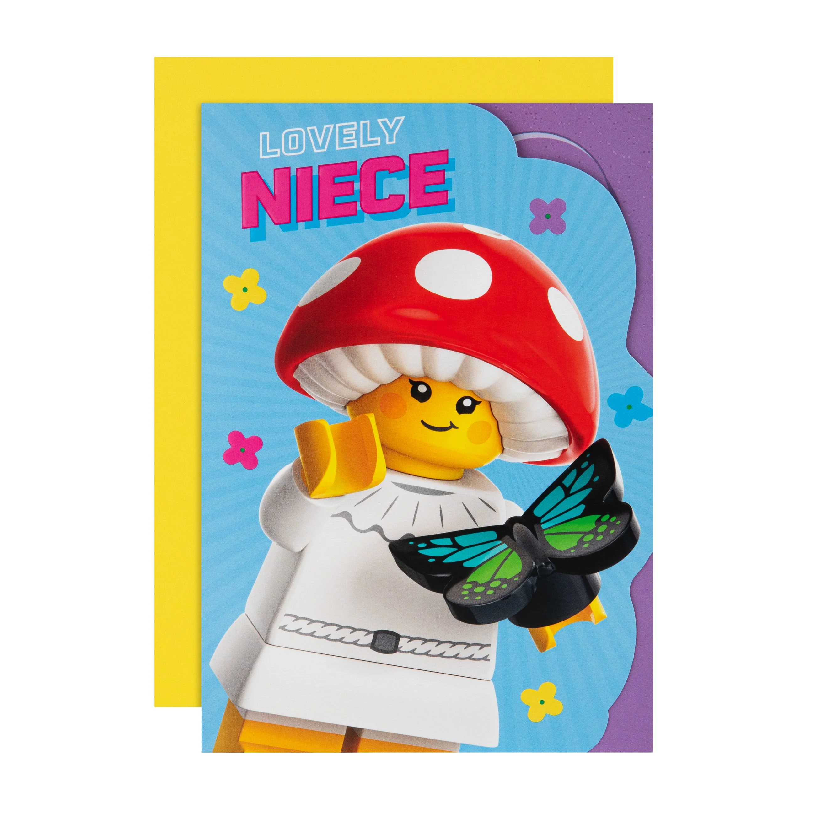 Birthday Card for Niece - Blue LEGO® Mushroom Character Design