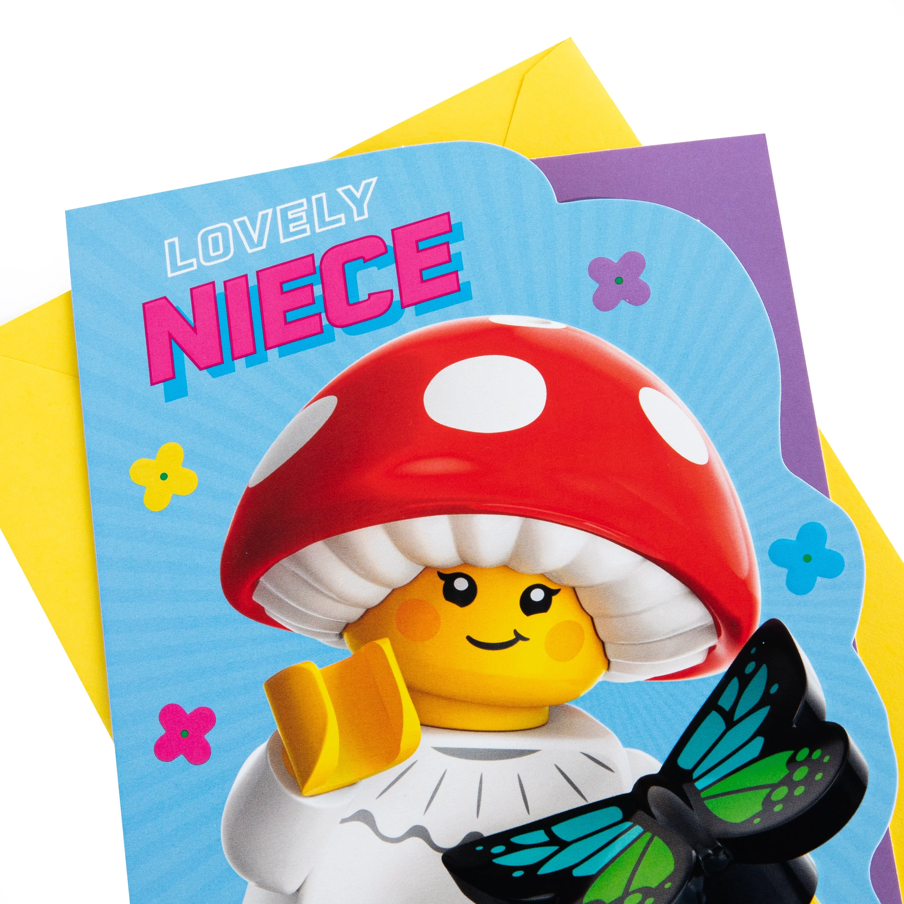 Birthday Card for Niece - Blue LEGO® Mushroom Character Design - Image 5