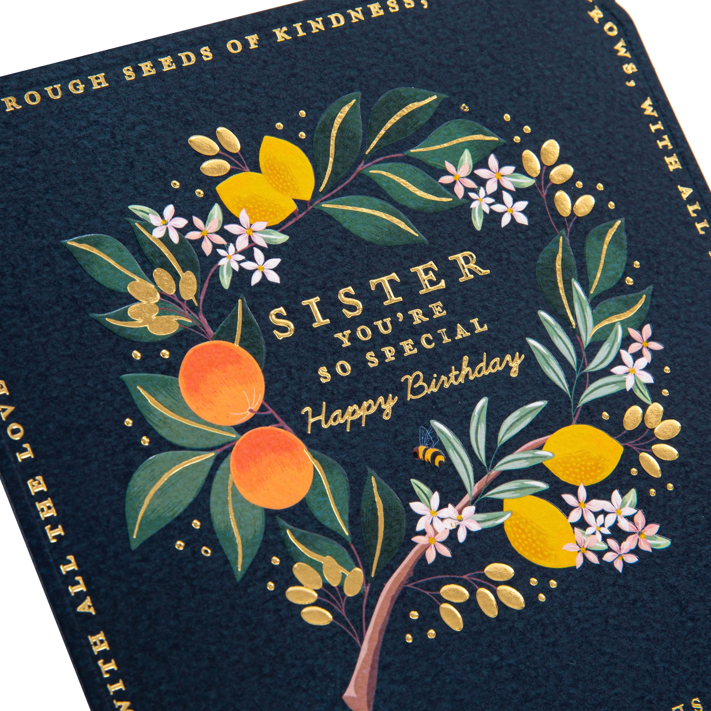 Birthday Card for Sister - Blue Lemon & Oranges Flower Border Design - Image 5