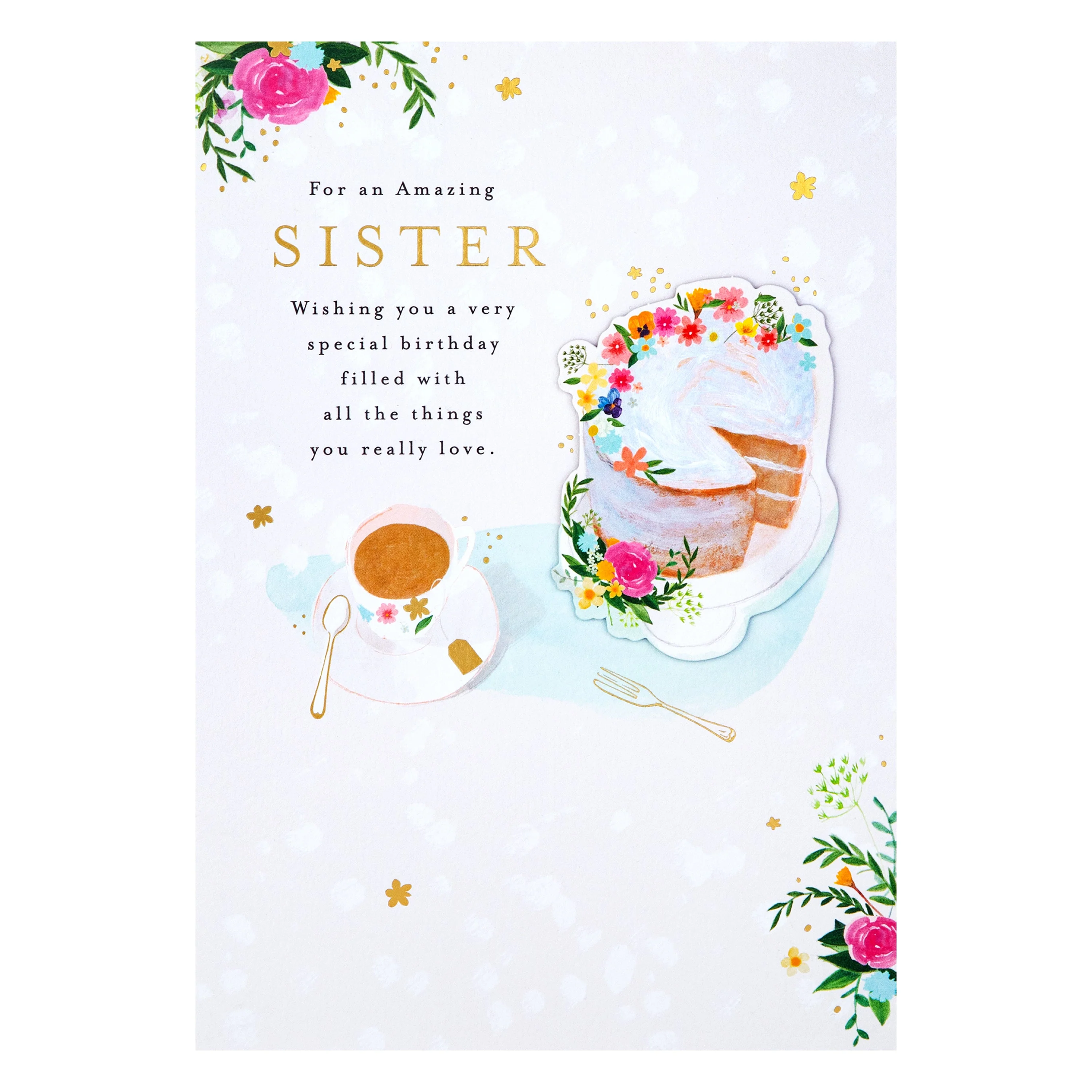 Birthday Card for Sister - Lucy Cromwell Cake, Tea & Flowers Design - Image 5