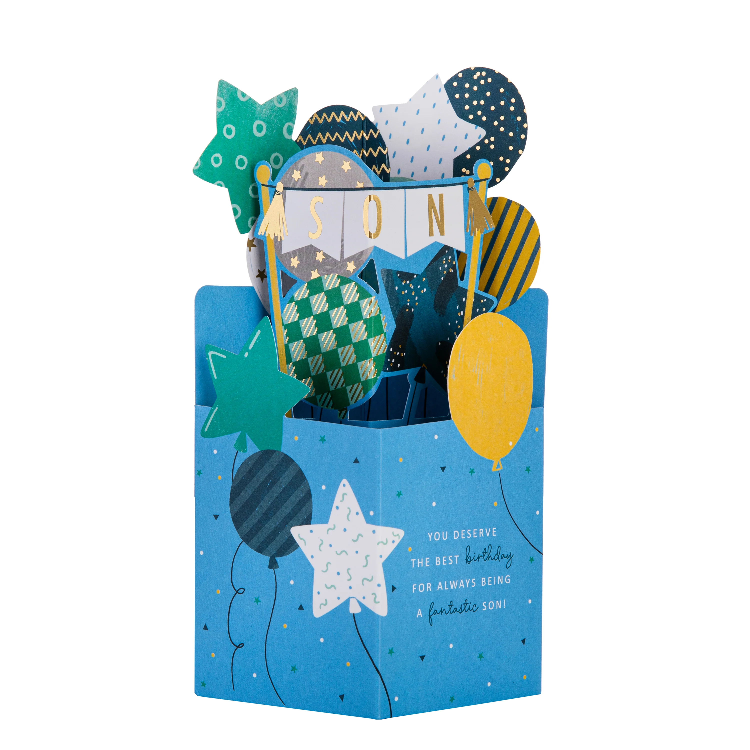 Birthday Card for Son - 3D Pop-Up Star Balloons Design