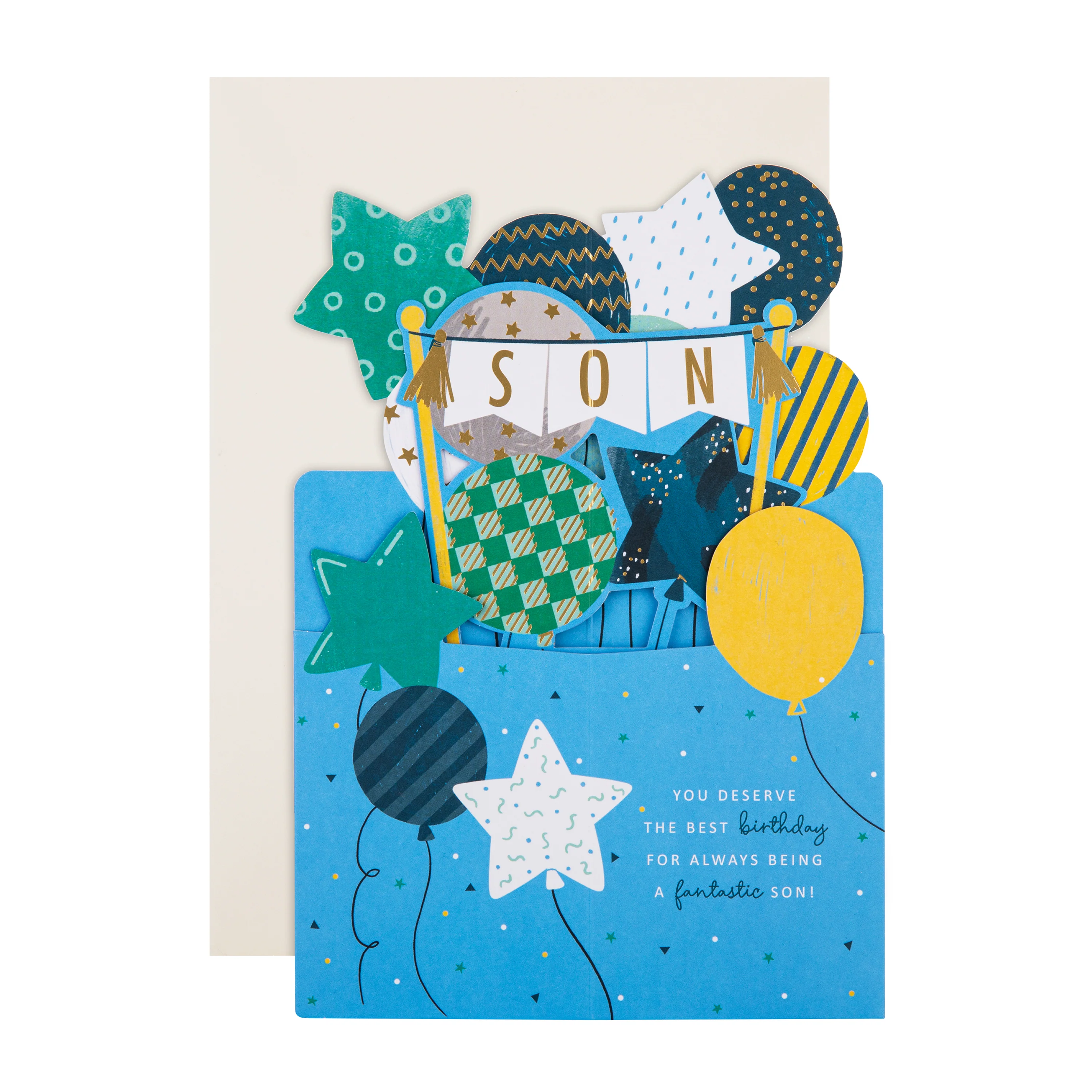 Birthday Card for Son - 3D Pop-Up Star Balloons Design - Image 4