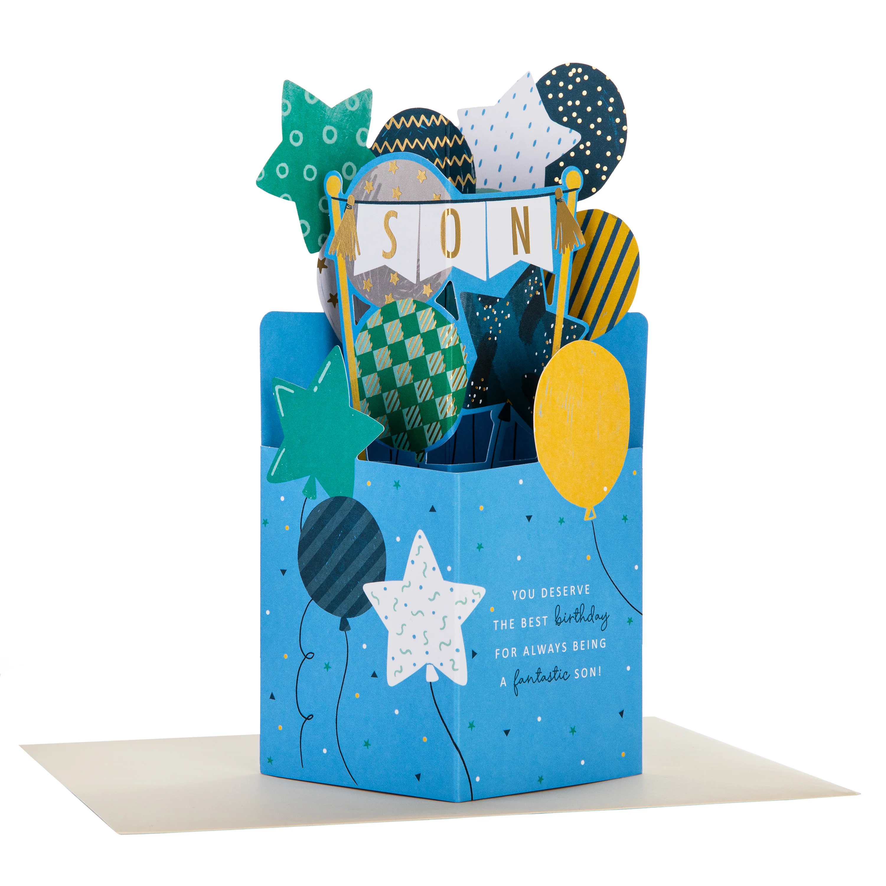 Birthday Card for Son - 3D Pop-Up Star Balloons Design - Image 6