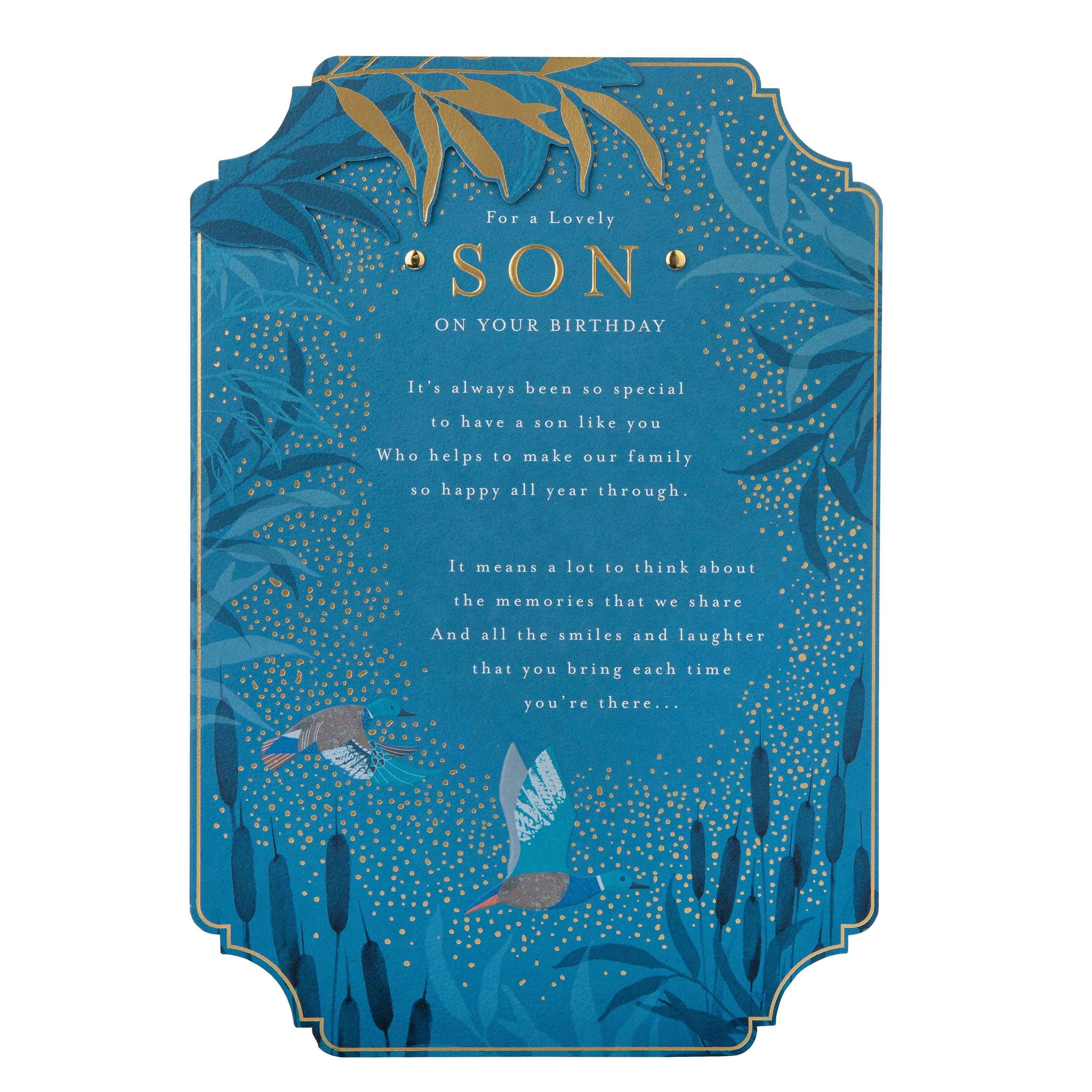 Birthday Card for Son - Blue Traditional Floral Design with Heartfelt Verse - Image 5