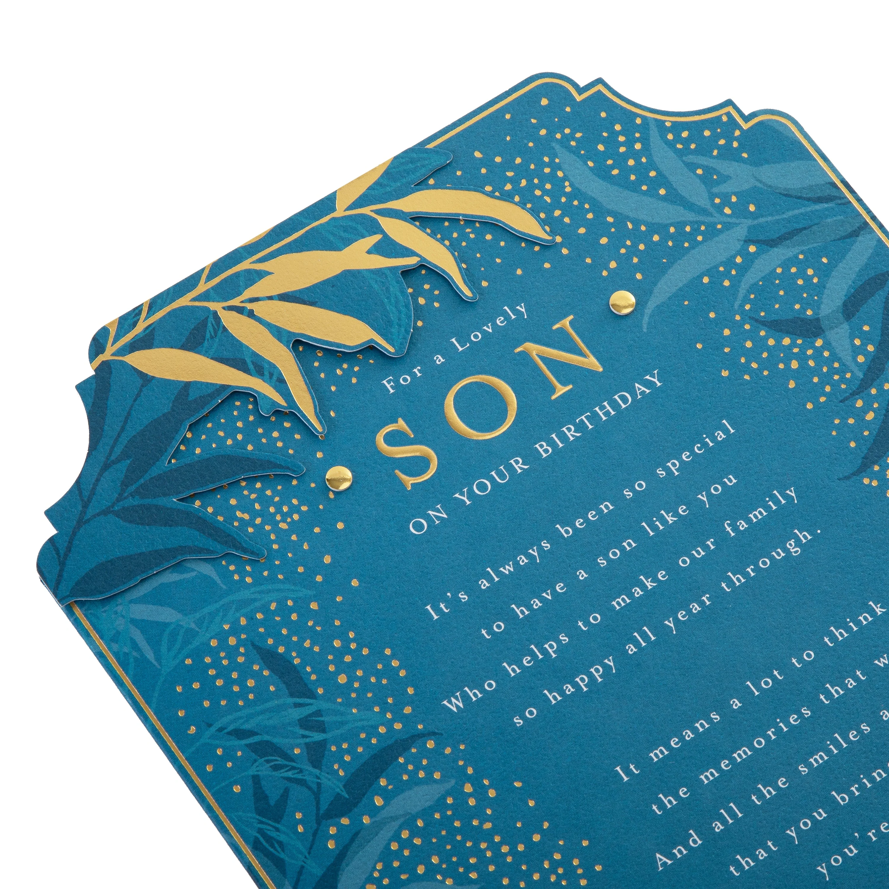 Birthday Card for Son - Blue Traditional Floral Design with Heartfelt Verse - Image 6