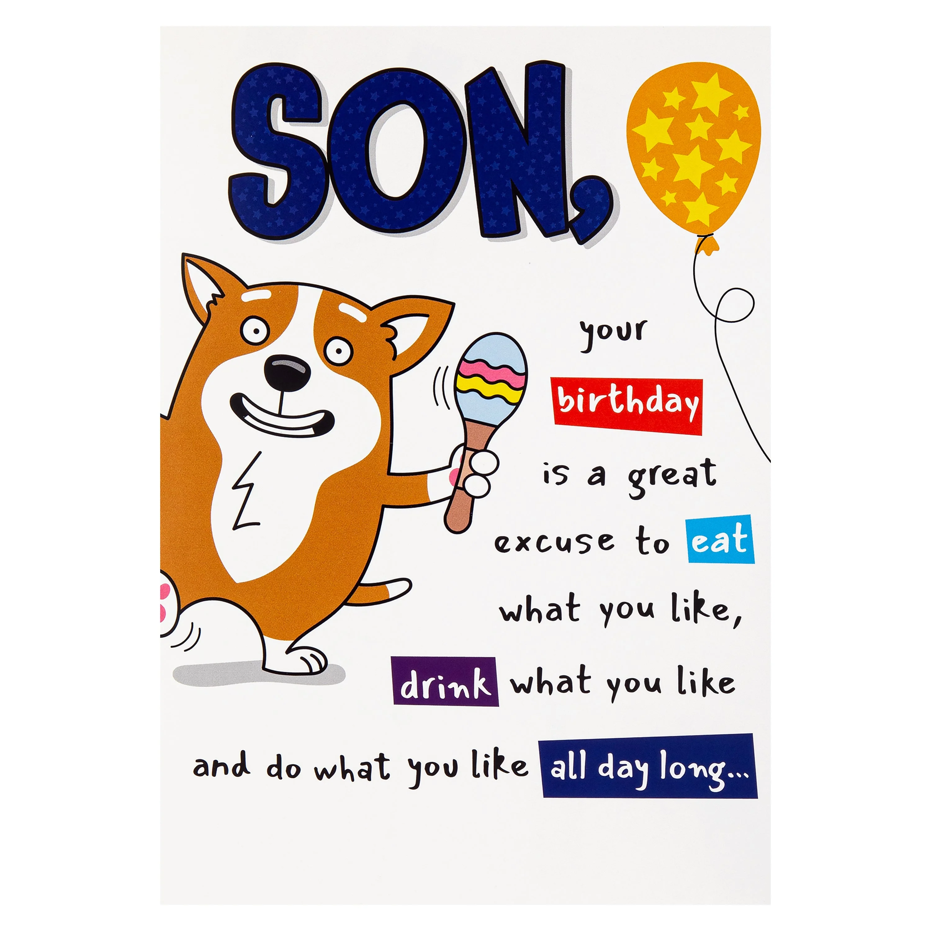 Birthday Card for Son - Funny Pop-Up Dog & Maracas Design
