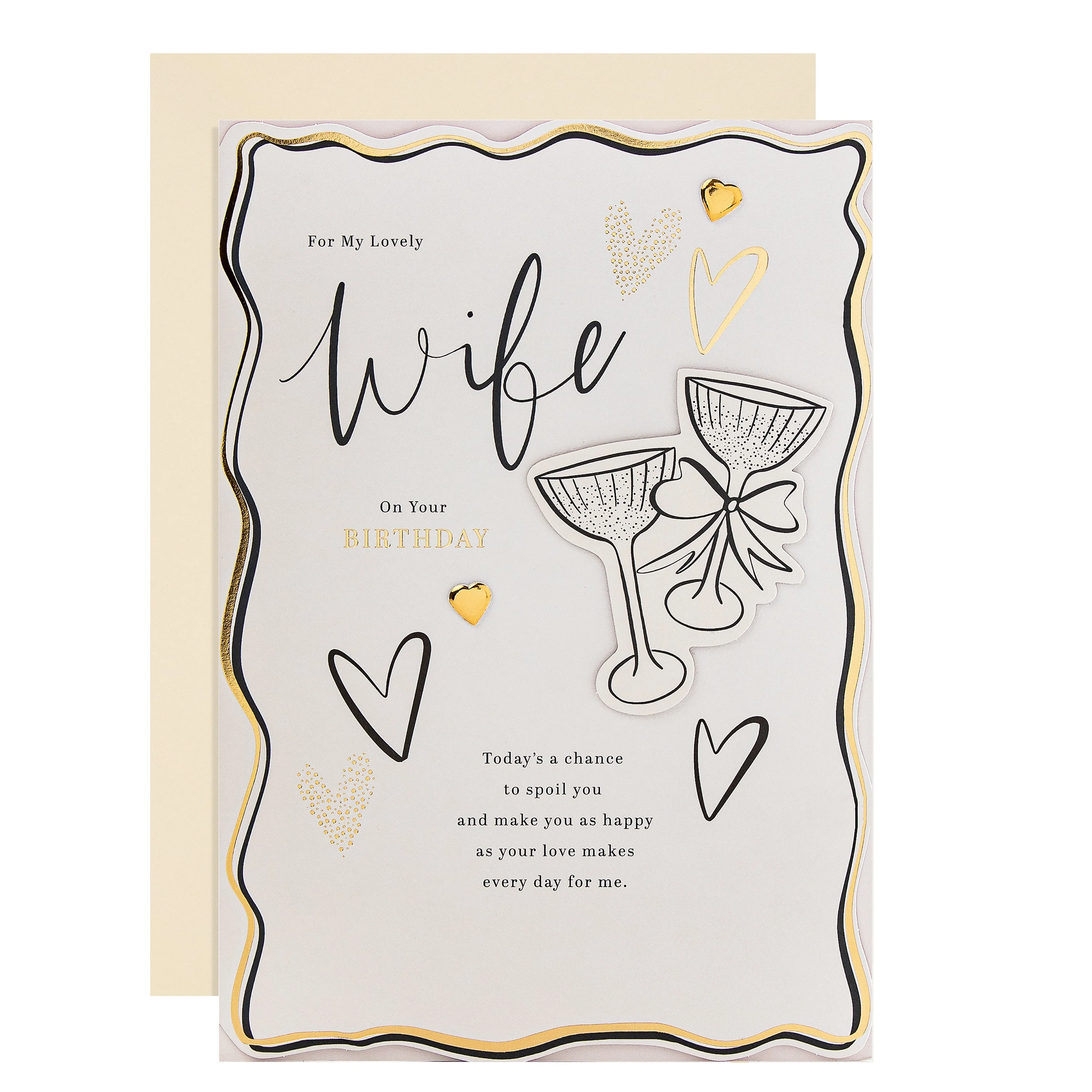 Birthday Card for Wife - Gold foil Hearts Design & Heartfelt Verse