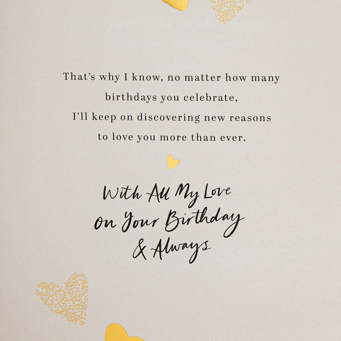 Birthday Card for Wife - Gold foil Hearts Design & Heartfelt Verse - Image 6