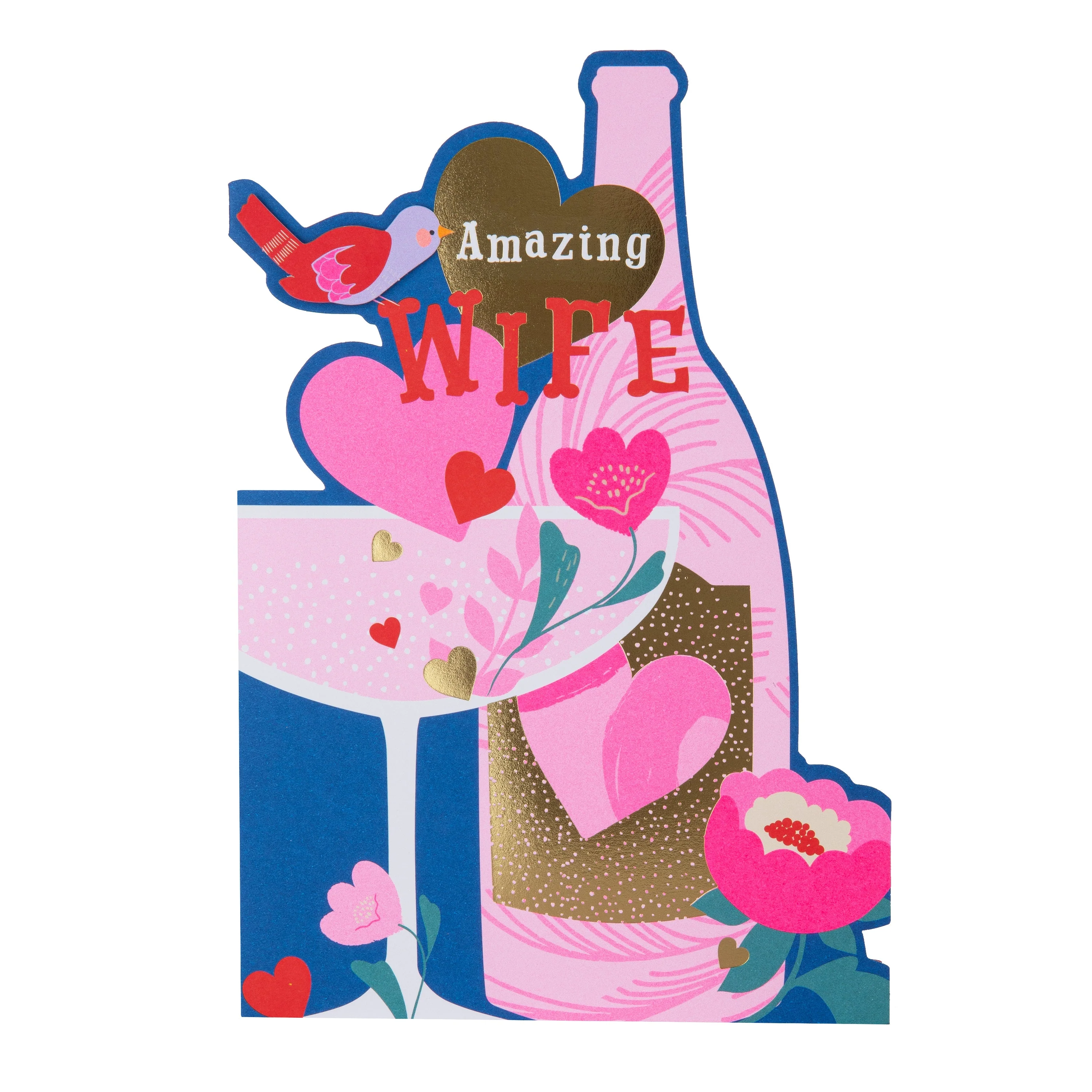 Birthday Card for Wife - Hello Sunrise Pink Champagne Bottle Design - Image 4