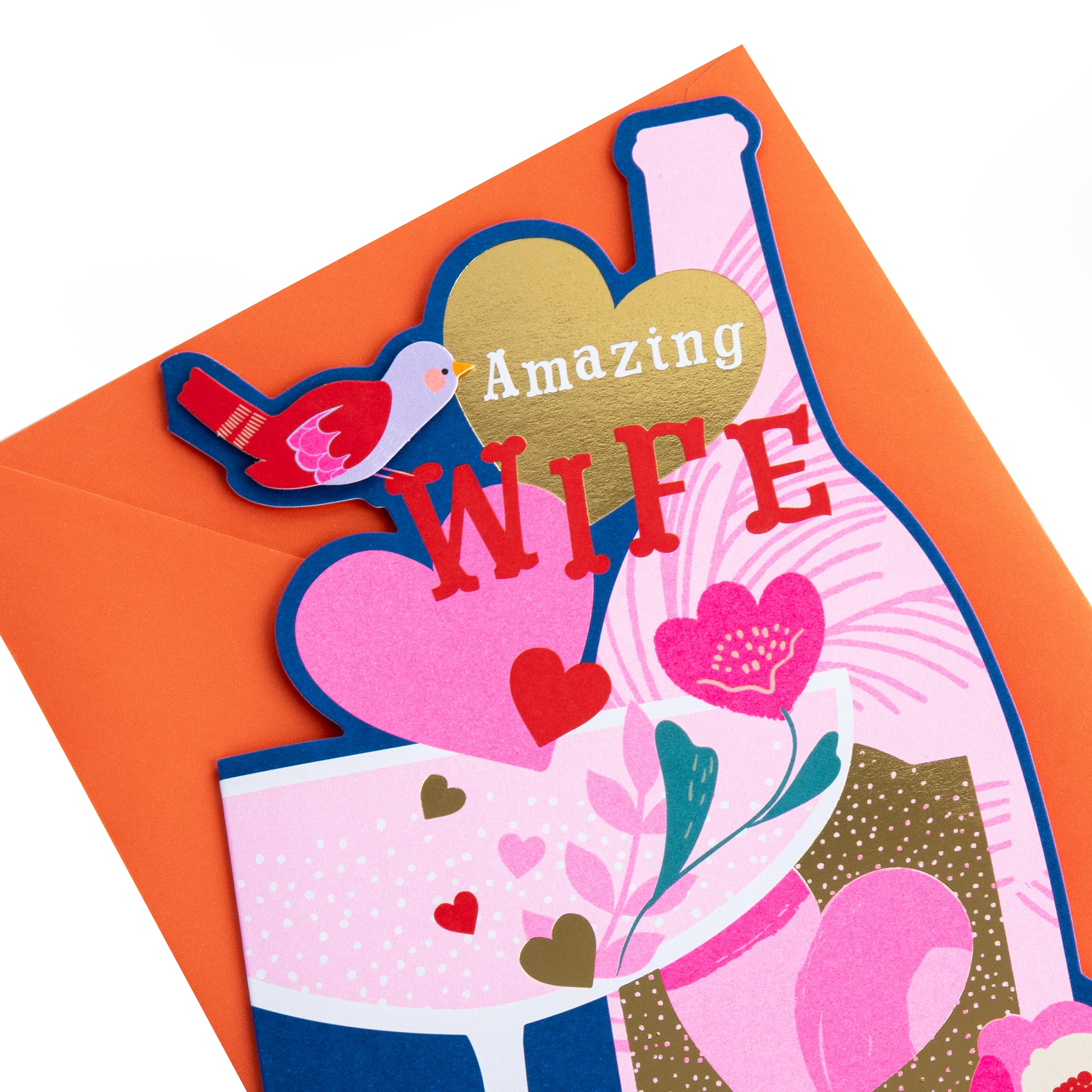 Birthday Card for Wife - Hello Sunrise Pink Champagne Bottle Design - Image 5