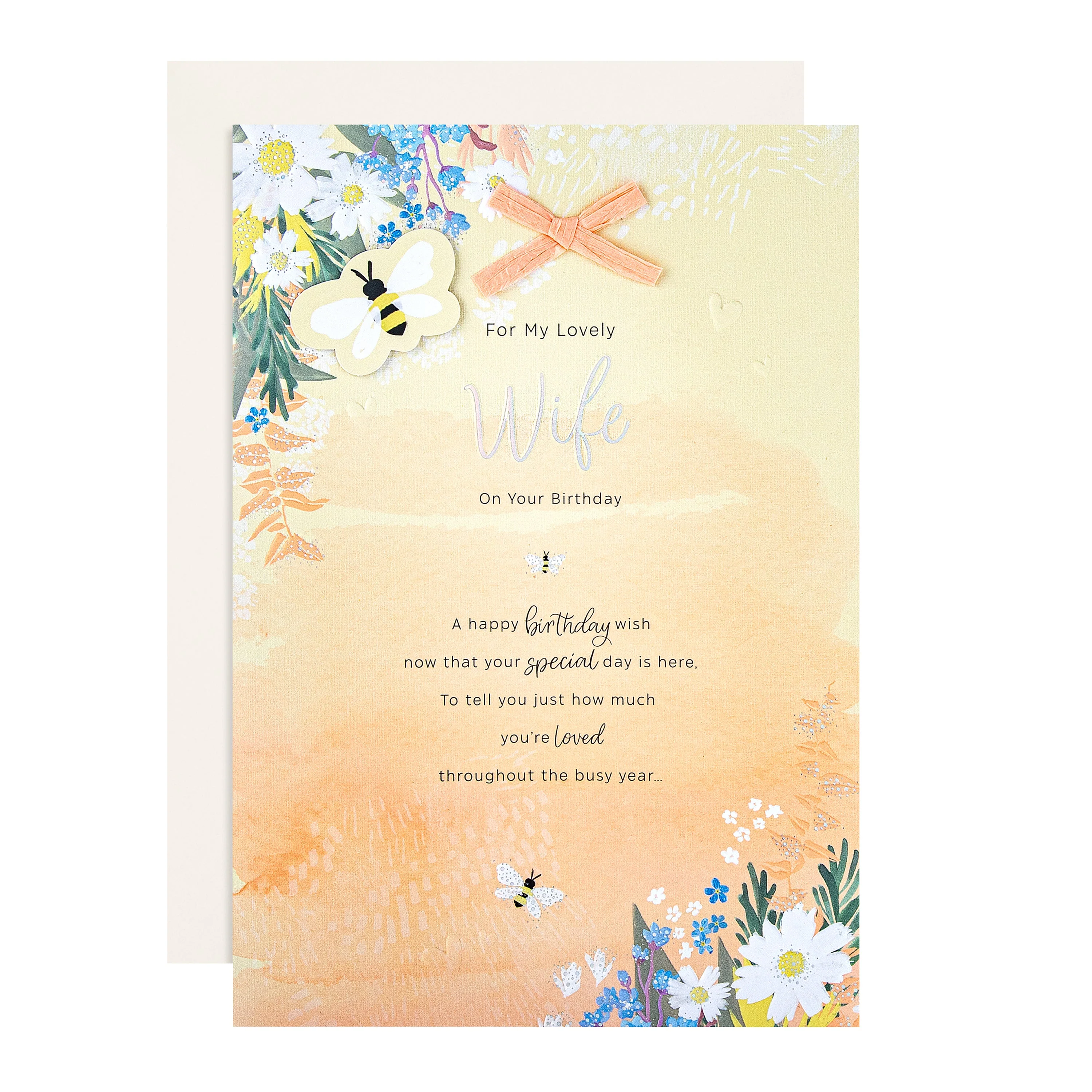 Birthday Card for Wife - Orange Florals Design & Heartfelt Verse