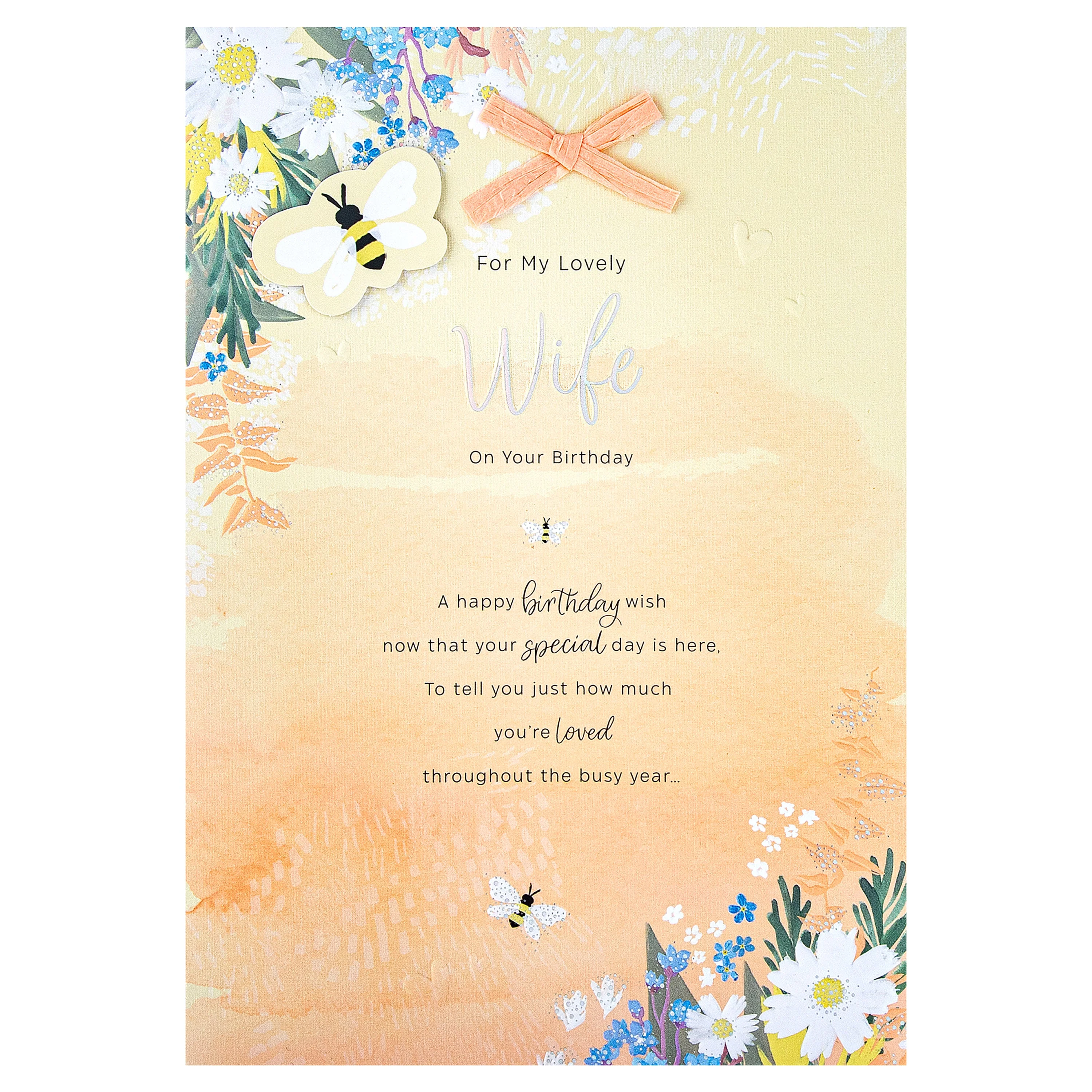 Birthday Card for Wife - Orange Florals Design & Heartfelt Verse - Image 8