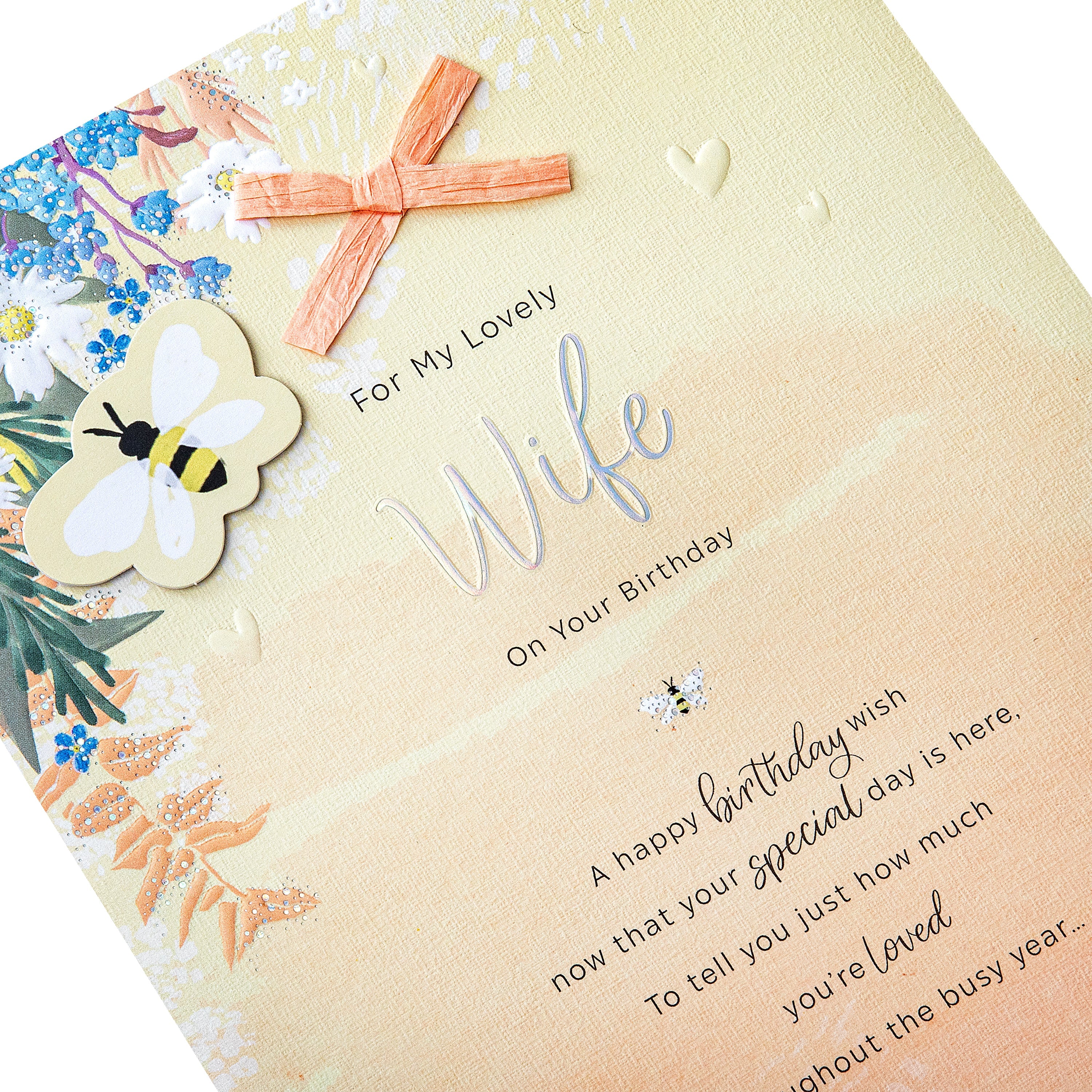 Birthday Card for Wife - Orange Florals Design & Heartfelt Verse - Image 9
