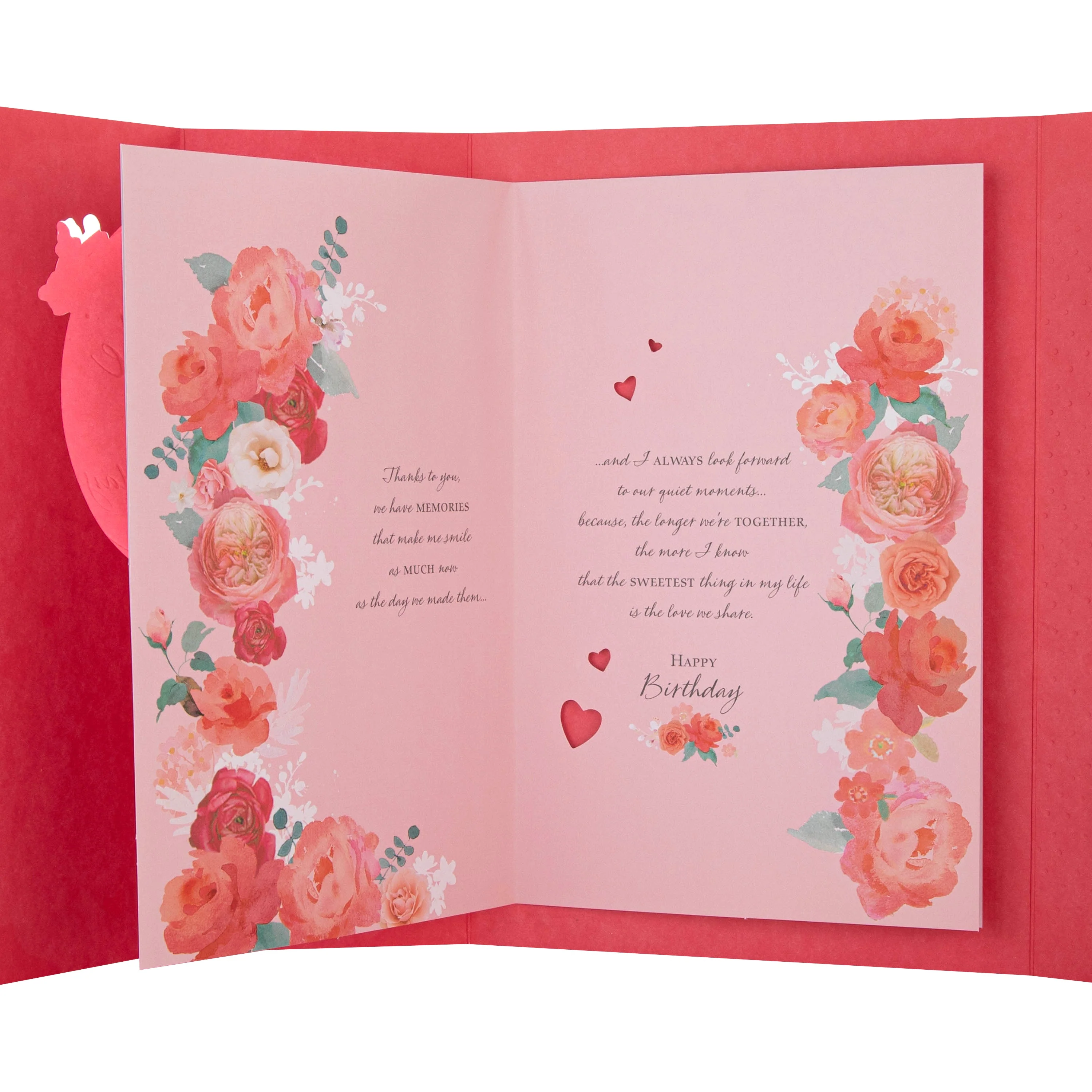 Birthday Card for Wife - Pink Floral & Hearts Design - Image 4