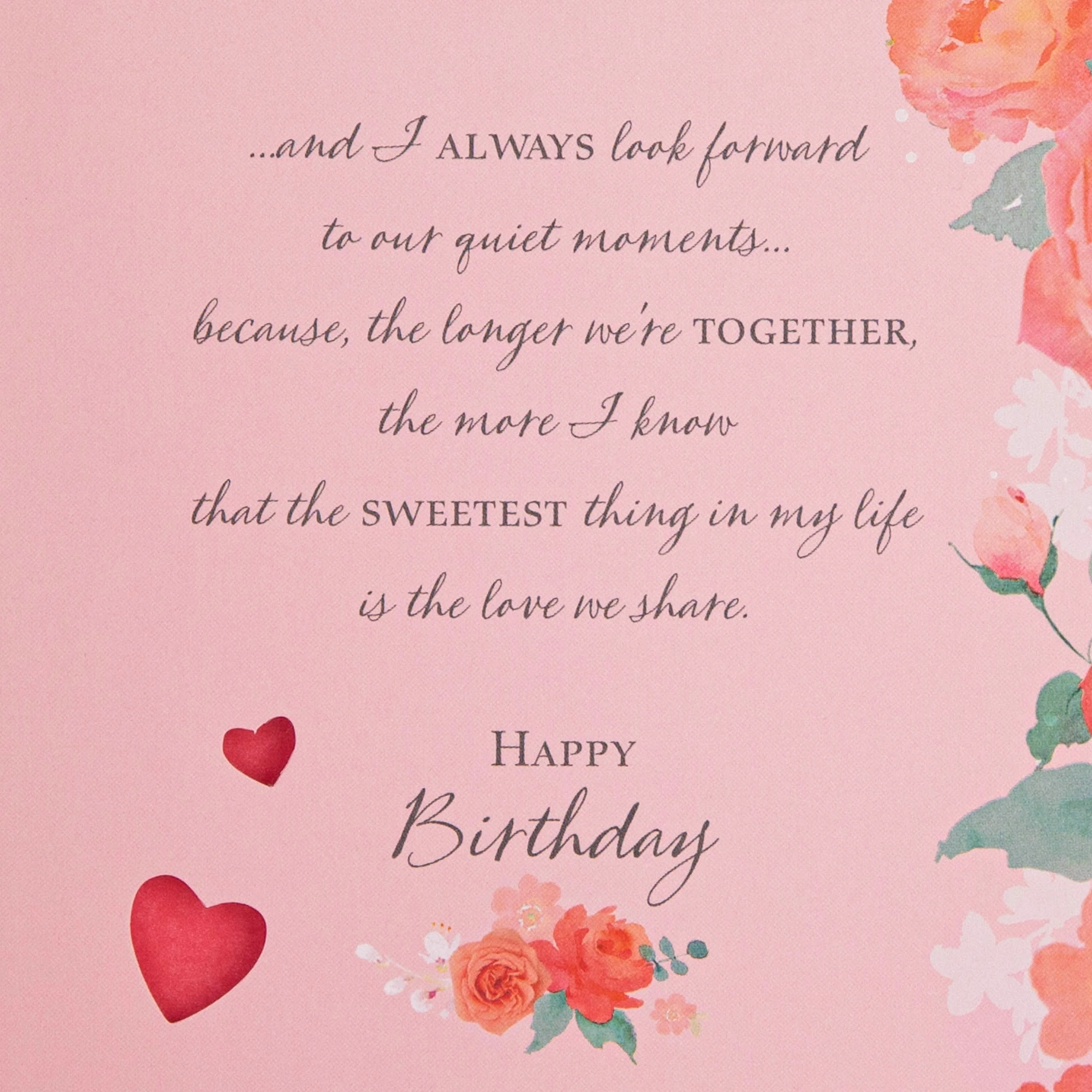 Birthday Card for Wife - Pink Floral & Hearts Design - Image 5