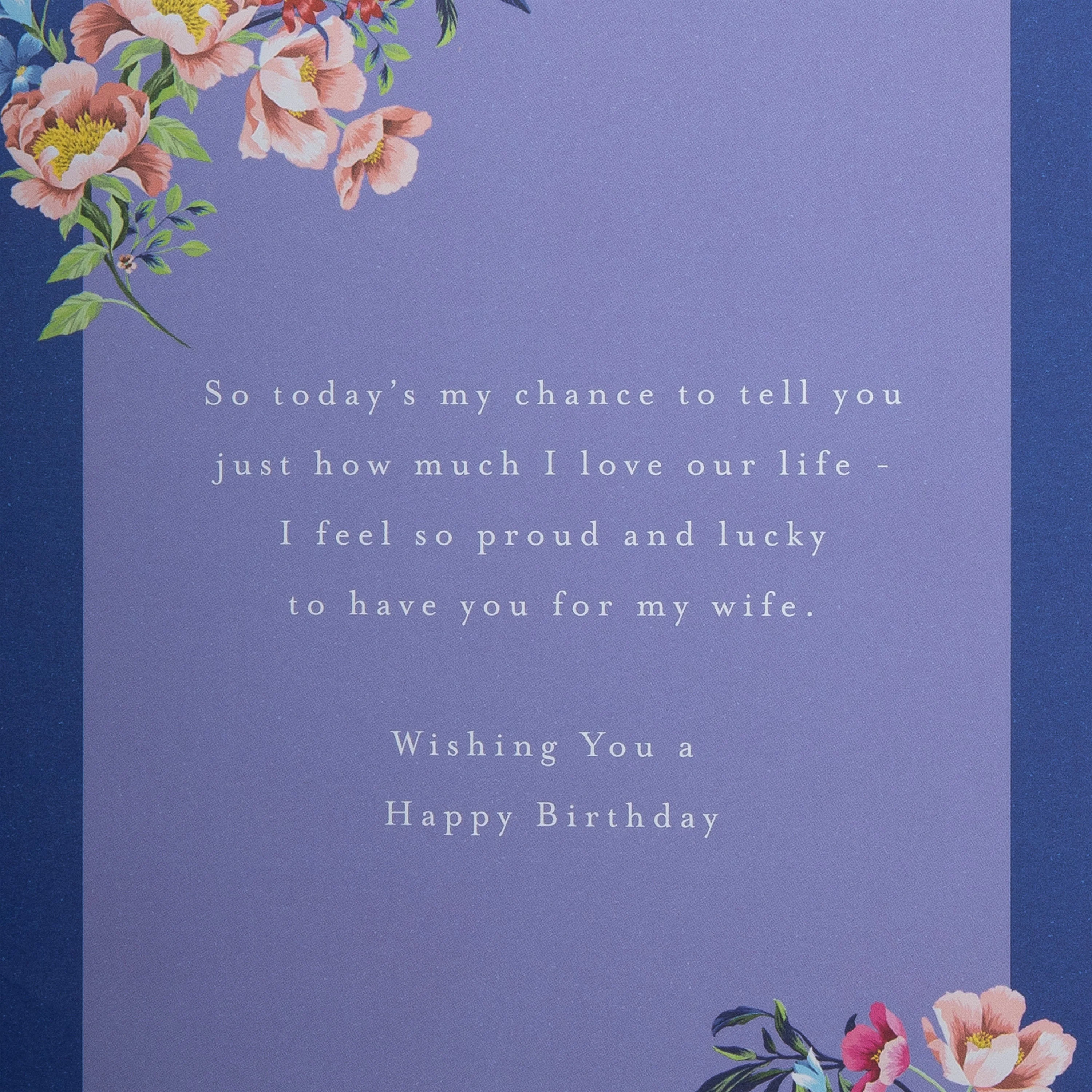Birthday Card for Wife - Pink Traditional Floral Design with Heartfelt Verse - Image 4