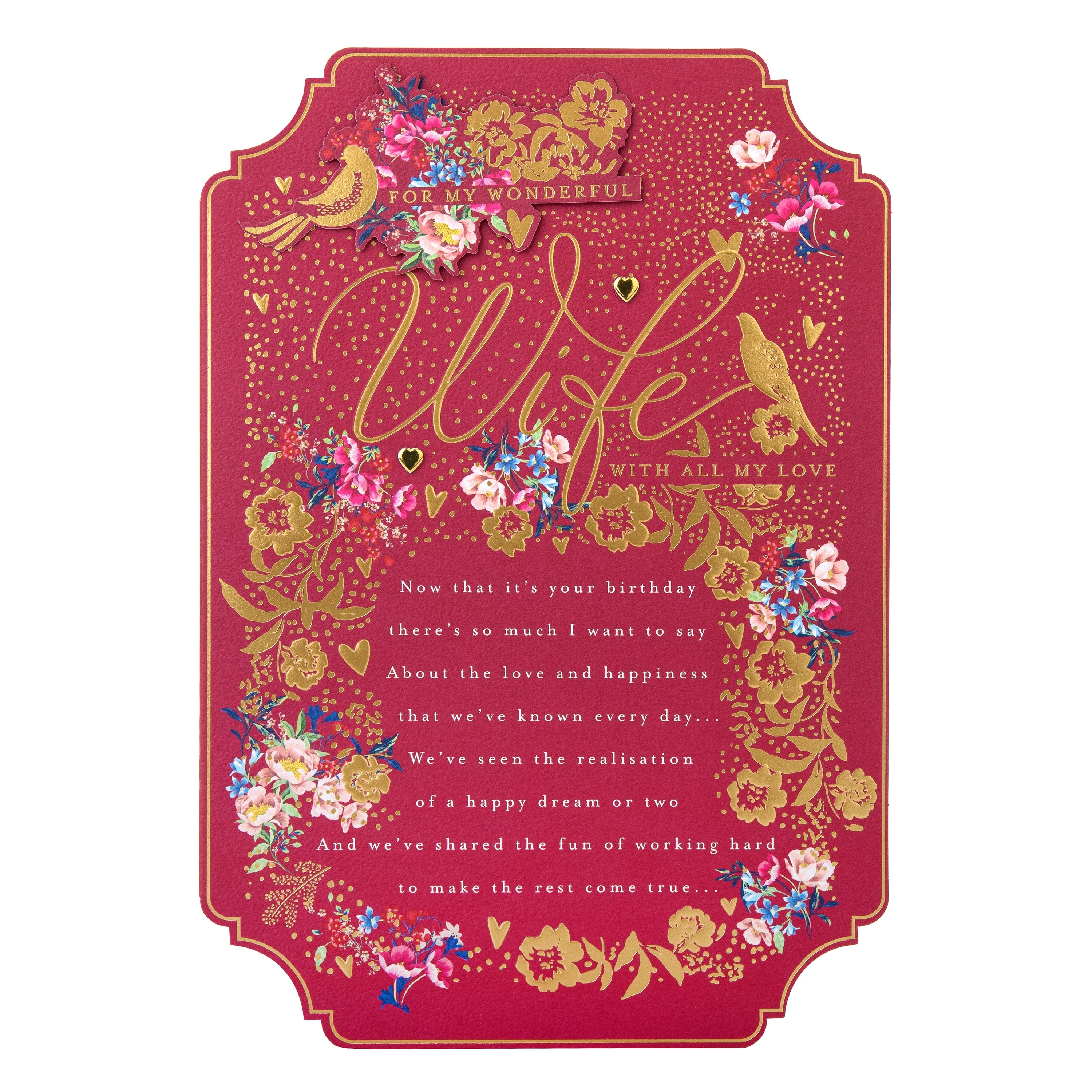 Birthday Card for Wife - Pink Traditional Floral Design with Heartfelt Verse - Image 5
