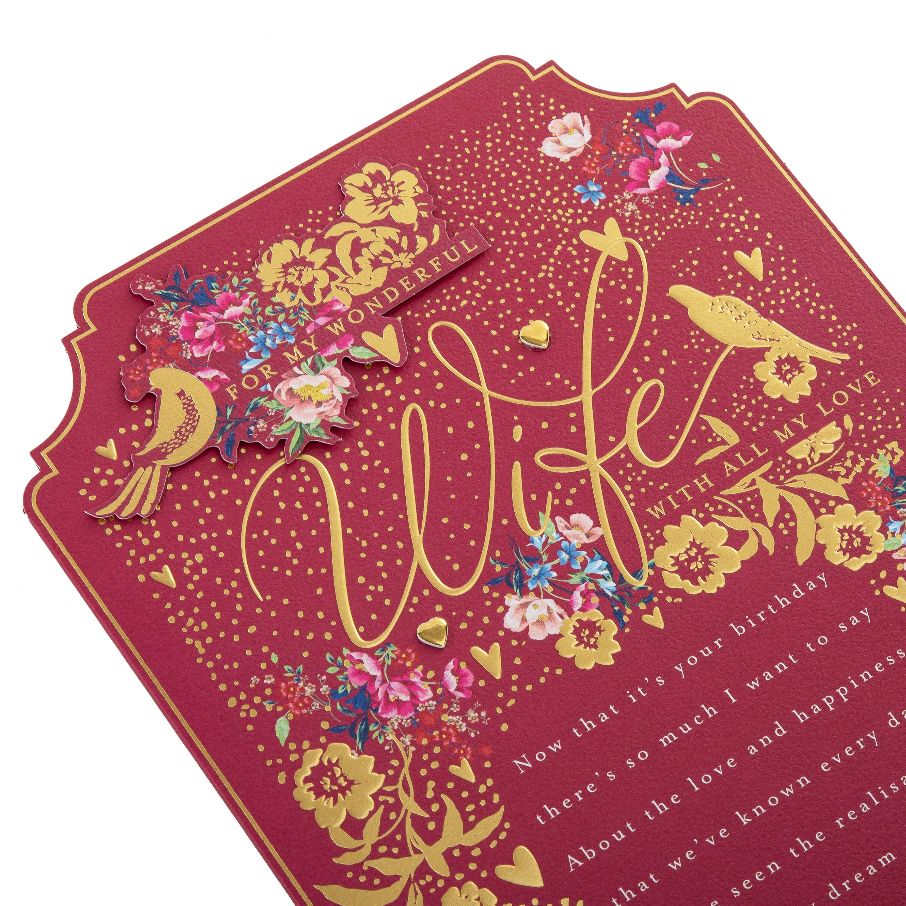 Birthday Card for Wife - Pink Traditional Floral Design with Heartfelt Verse - Image 6