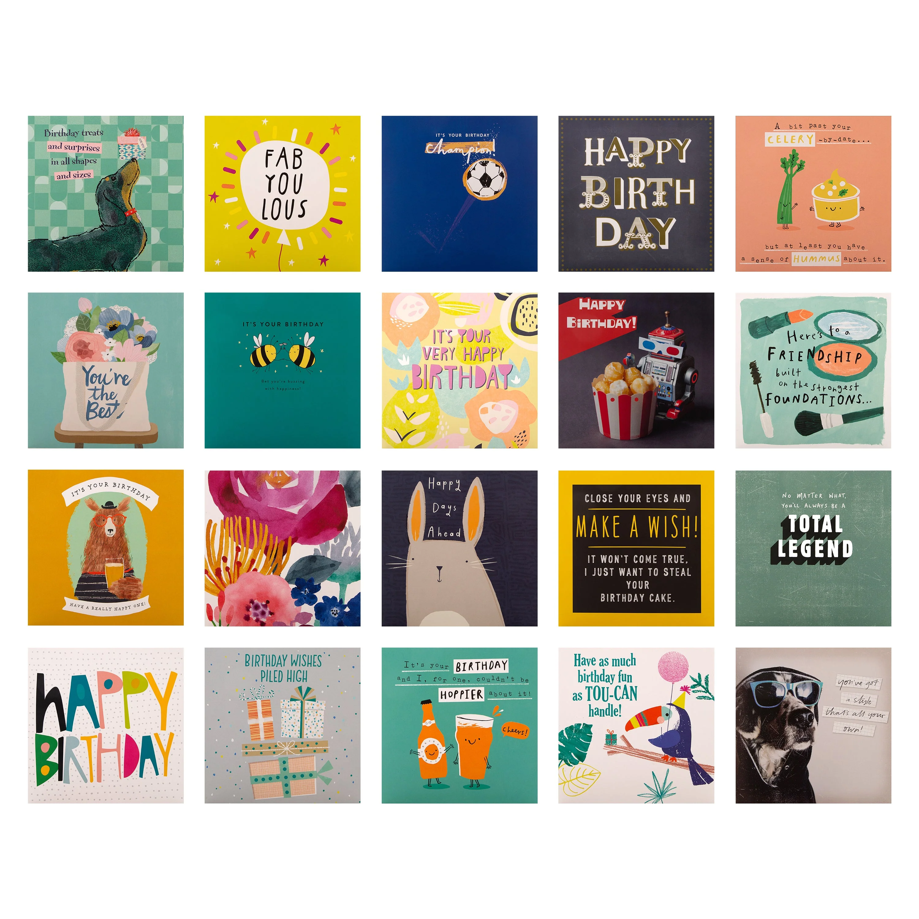 Birthday Cards - Multipack of 20 in 20 Contemporary Designs