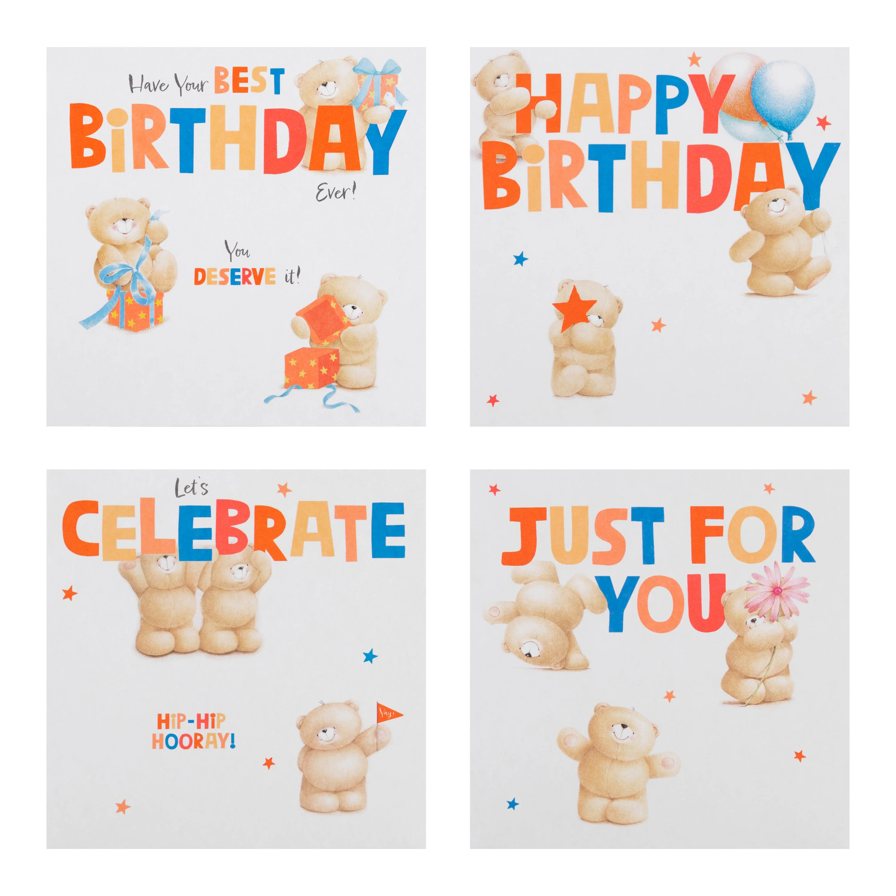 Birthday Cards - Multipack of 20 in 4 fun Forever Friends Designs
