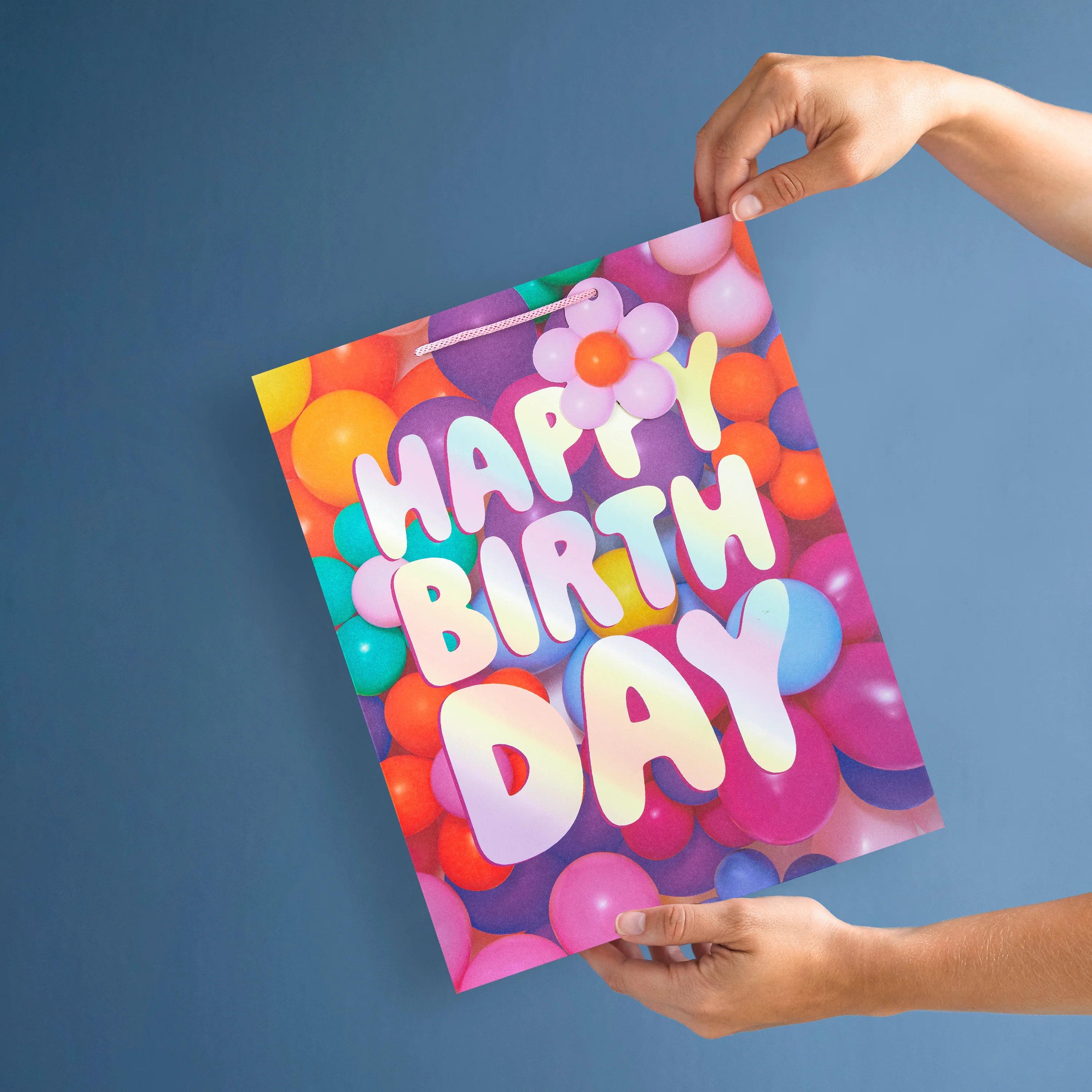 Birthday Gift Bags - 3 Pack in 1 Photographic 'Balloon Flowers' Birthday Design - Image 2