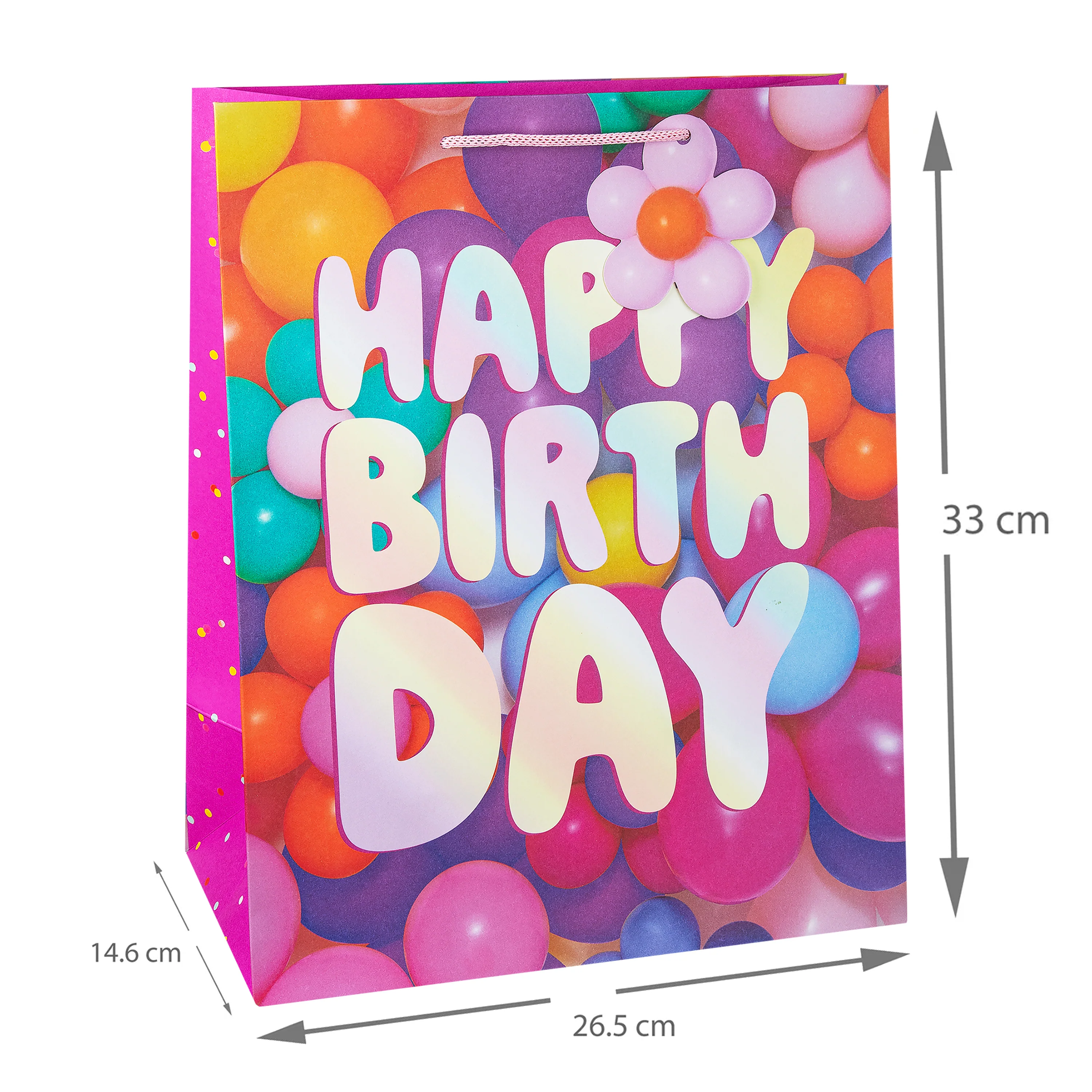 Birthday Gift Bags - 3 Pack in 1 Photographic 'Balloon Flowers' Birthday Design - Image 3