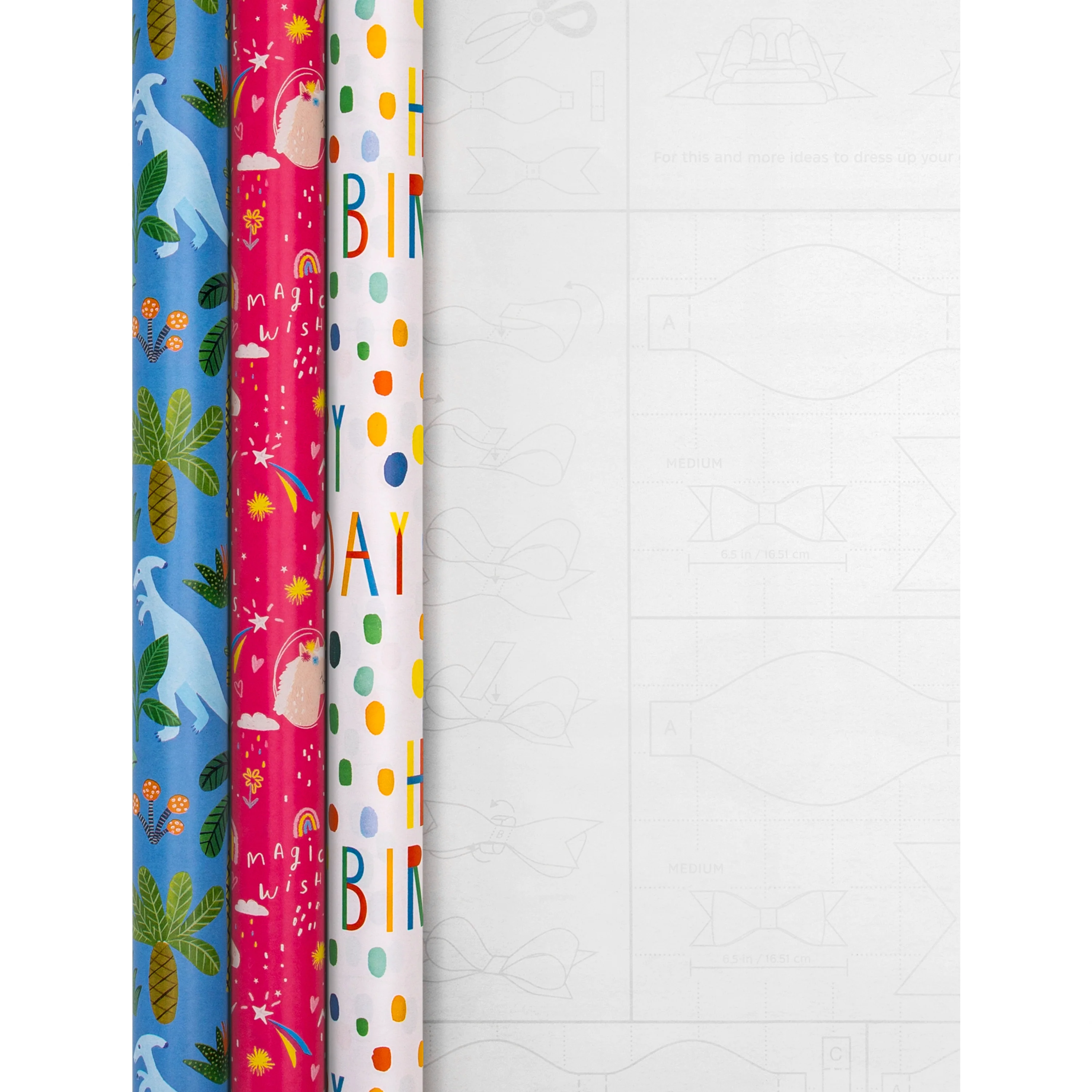 6M Birthday Wrapping Paper Pack for Kids - 3 x 2M Rolls in 3 Fun Designs - Image 2
