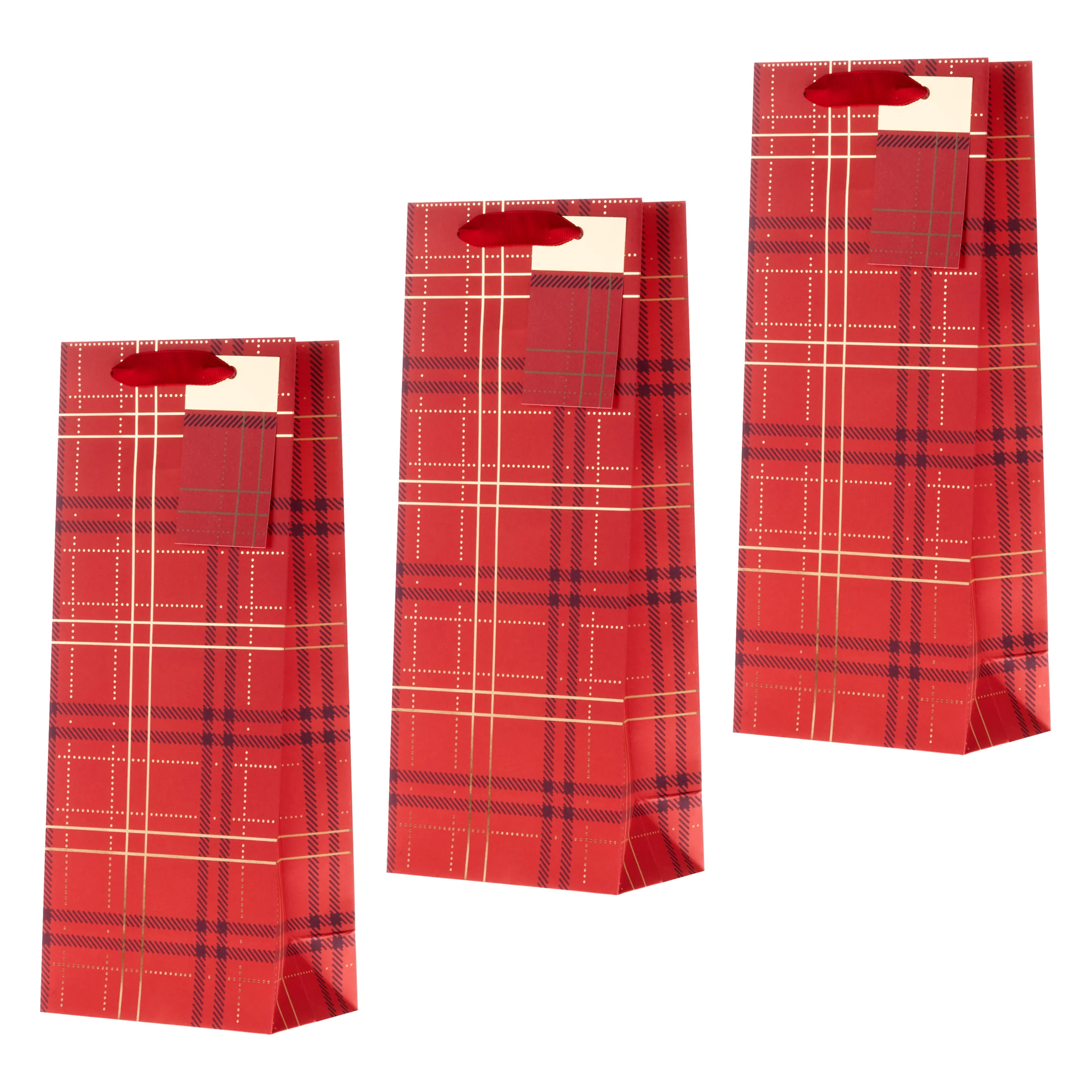 Christmas Bottle Bags - Pack of 3 in Red Tartan Design