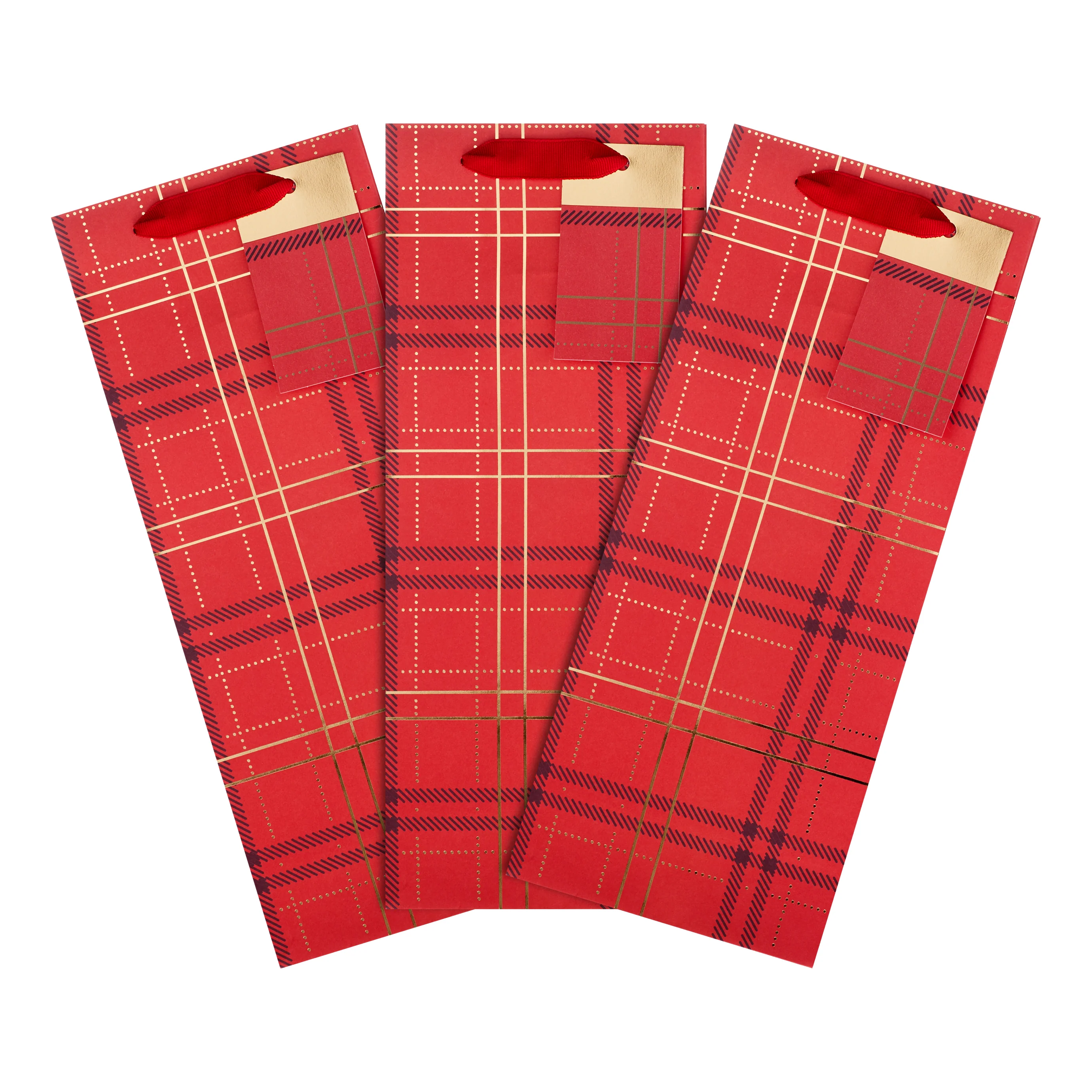 Christmas Bottle Bags - Pack of 3 in Red Tartan Design - Image 3