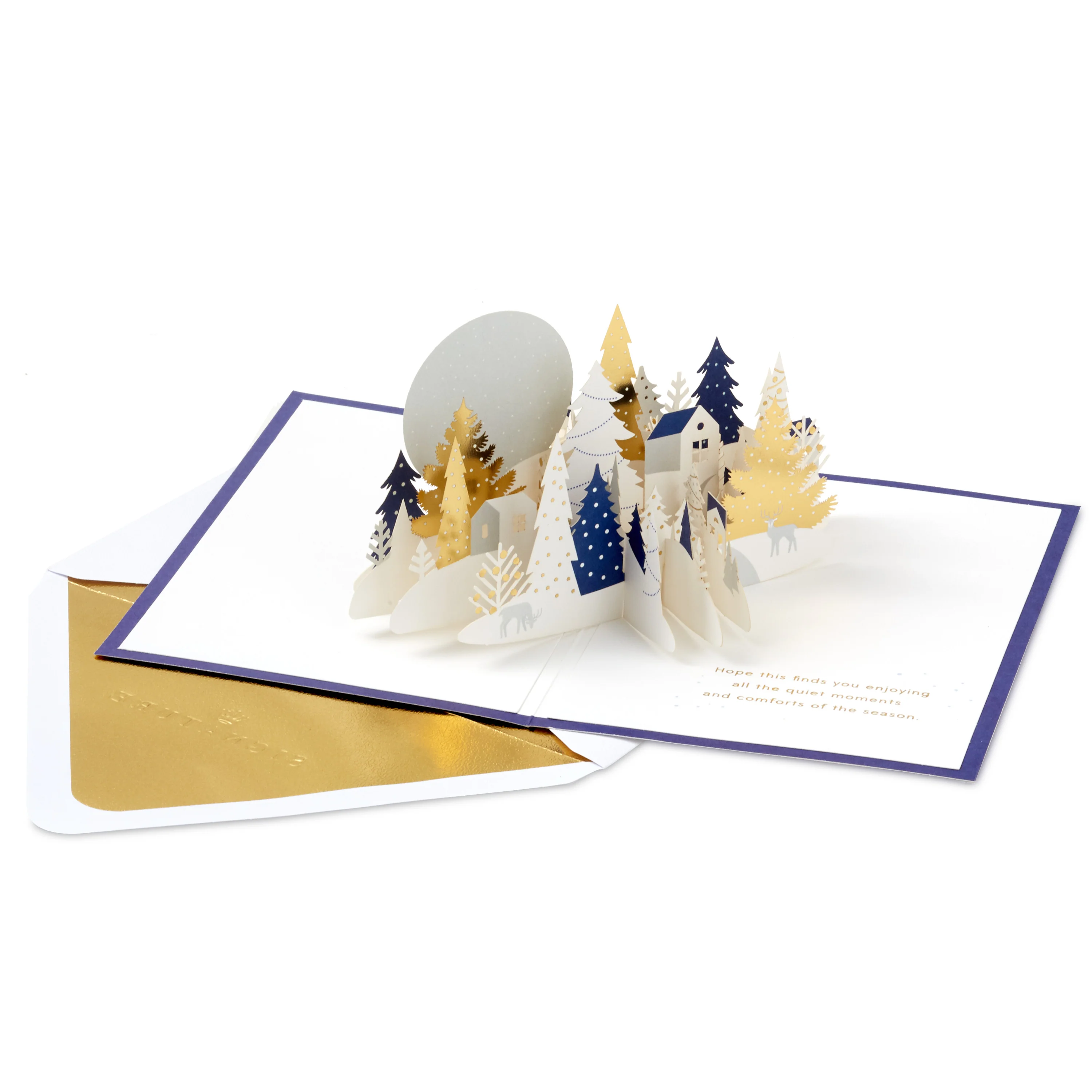 Christmas Card - 3D & Pop-Up Gold Winter Woodland Design - Image 2