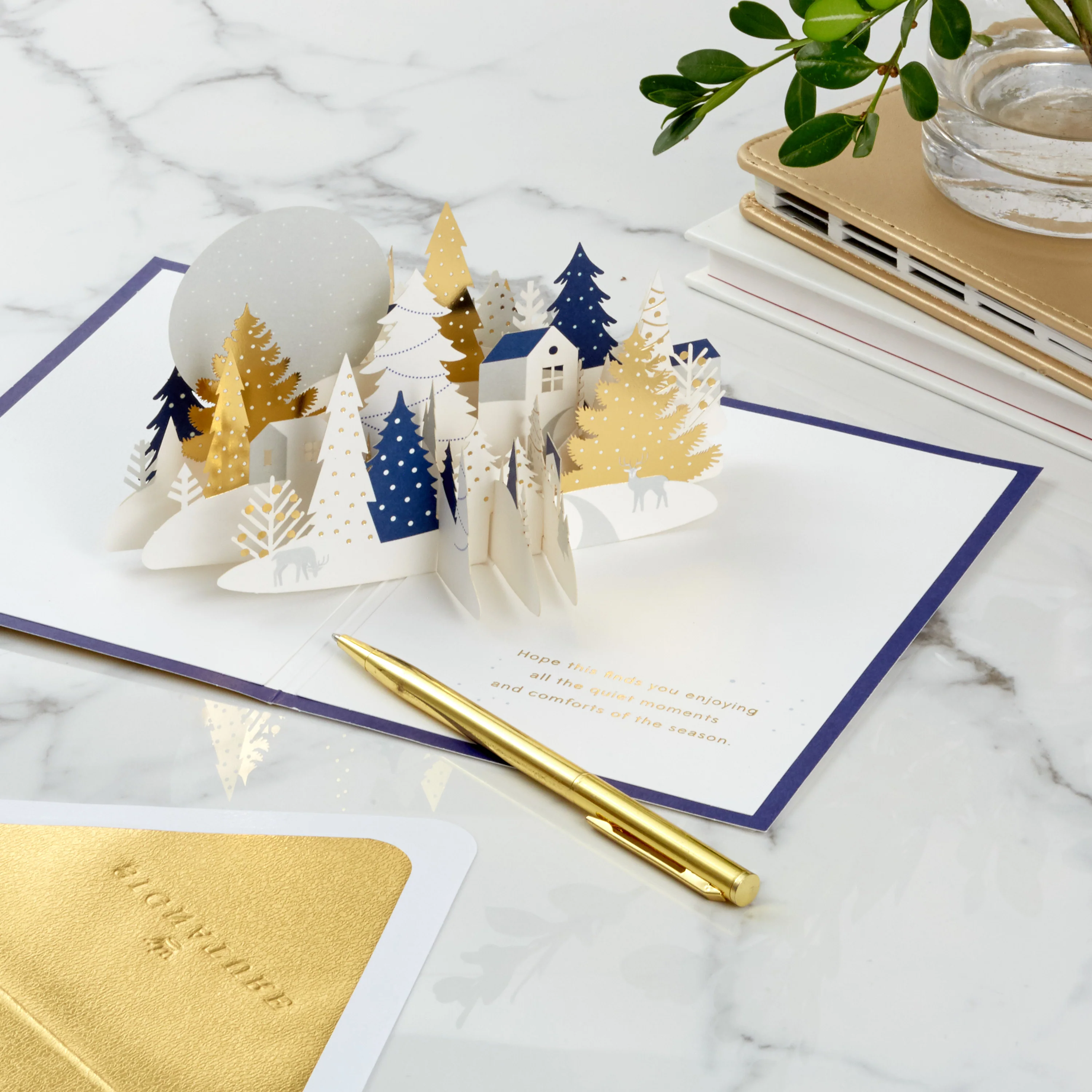 Christmas Card - 3D & Pop-Up Gold Winter Woodland Design - Image 8