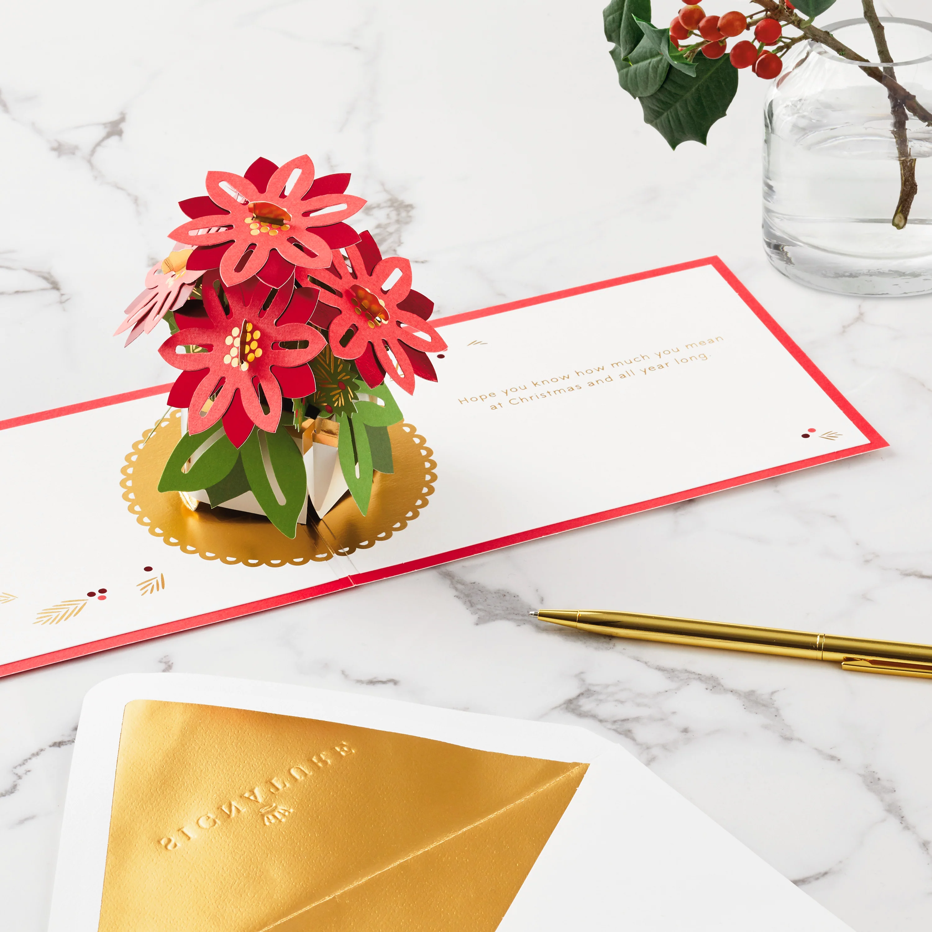 Christmas Card - 3D Pop Up Poinsettia Design - Image 8