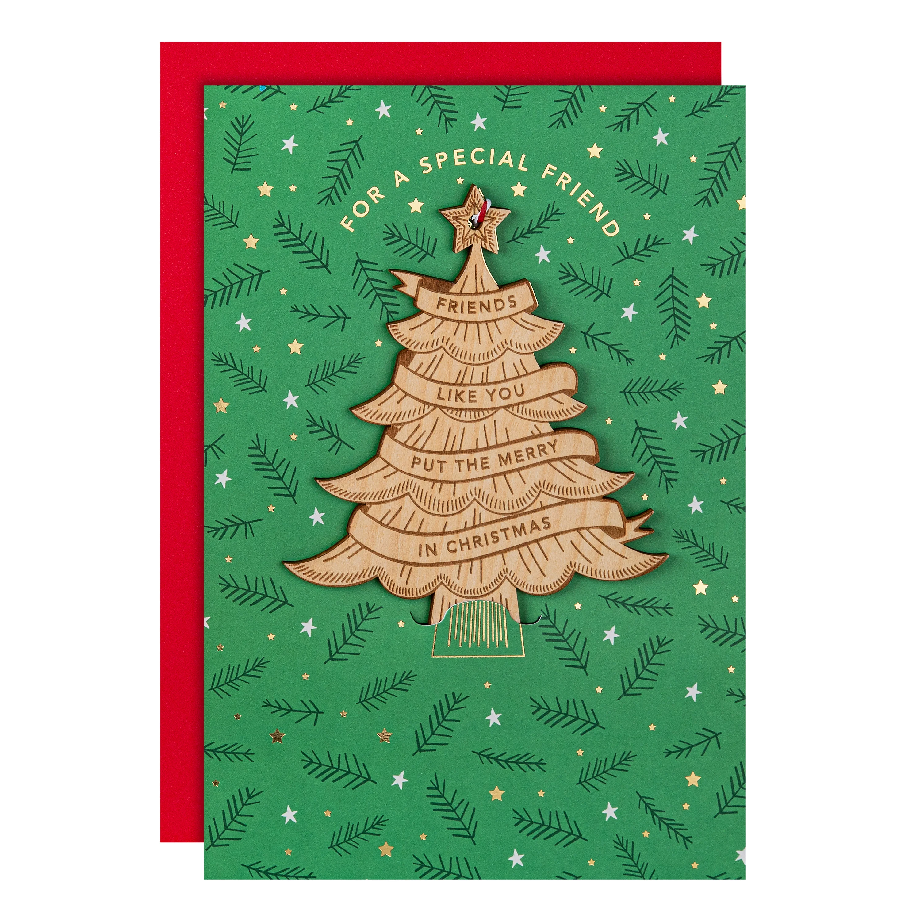Christmas Card for a Special Friend - With Wooden Christmas Tree Decoration Attachment