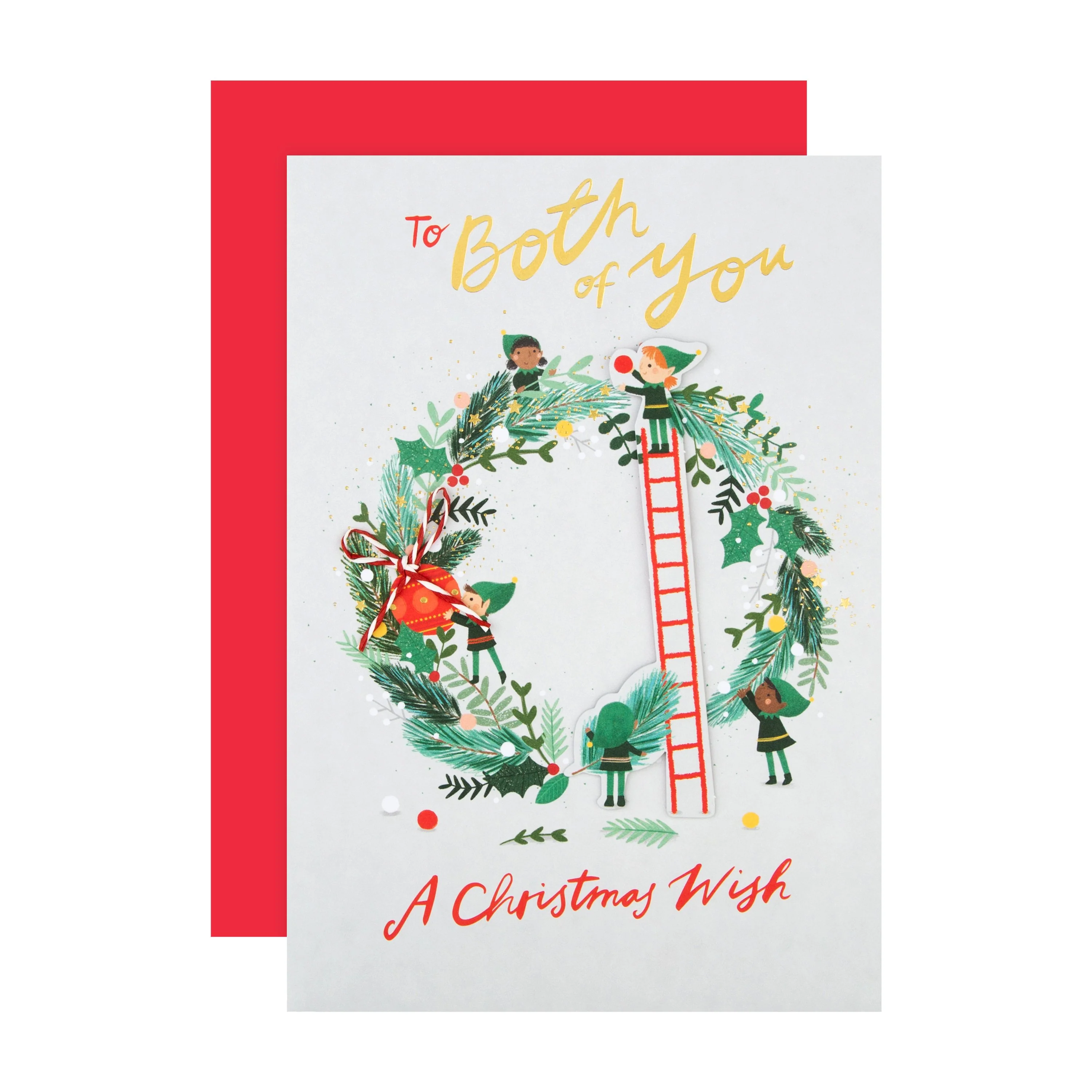 Christmas Card for Both of You - Cute Wreath Making Elves Design